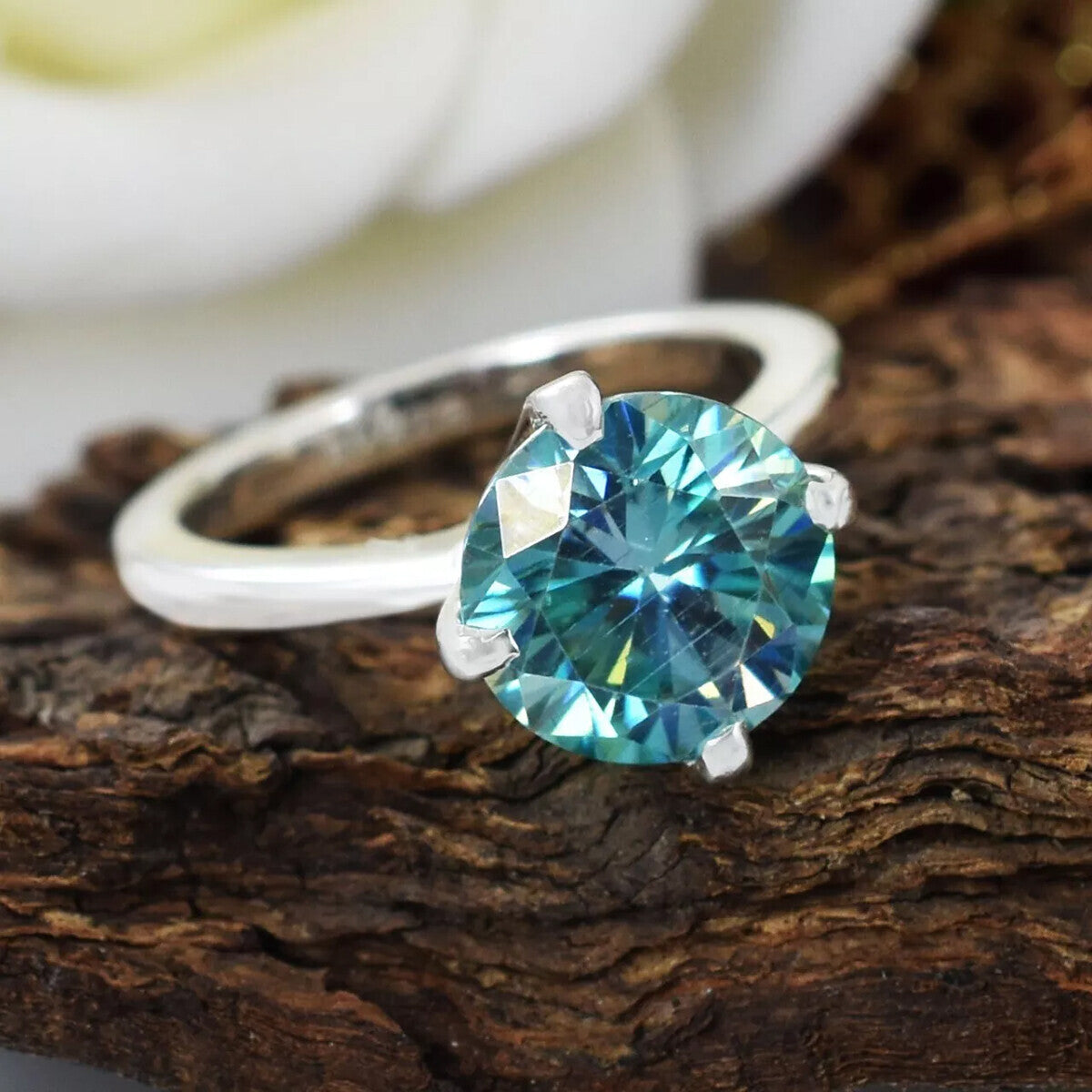 3.60 Ct Blue Treated Moissanite Solitaire Ring in – Stunning Bling 18K Gold Plated 18K Gold Plated
