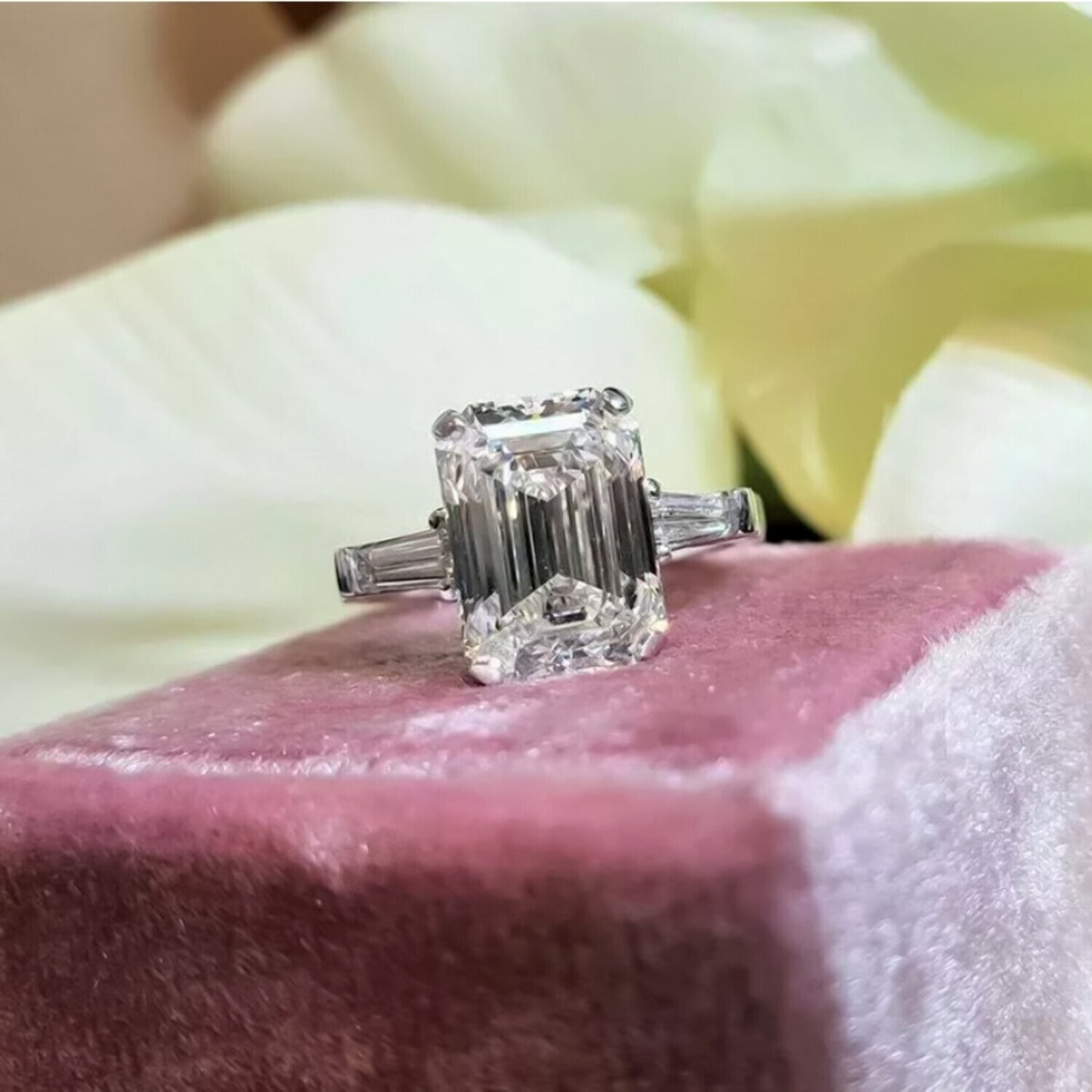 4.20 Ct White Emerald Cut Treated Moissanite Solitaire Ring in 18K Gold Plated Verm 18K Gold Plated