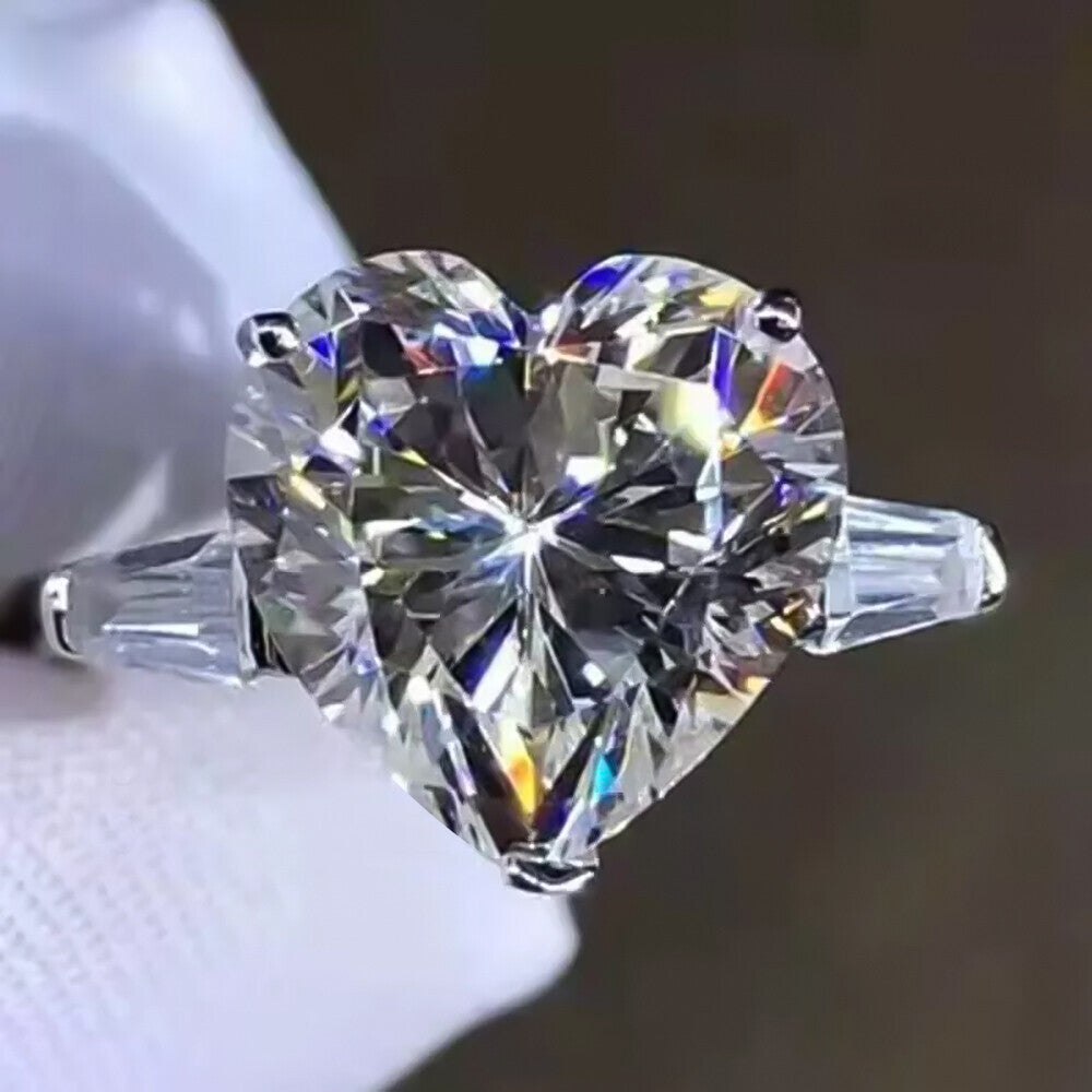 5.10 Ct Heart Cut Off White Treated Moissanite Solitaire Ring in 18K Gold Plated Ve 18K Gold Plated
