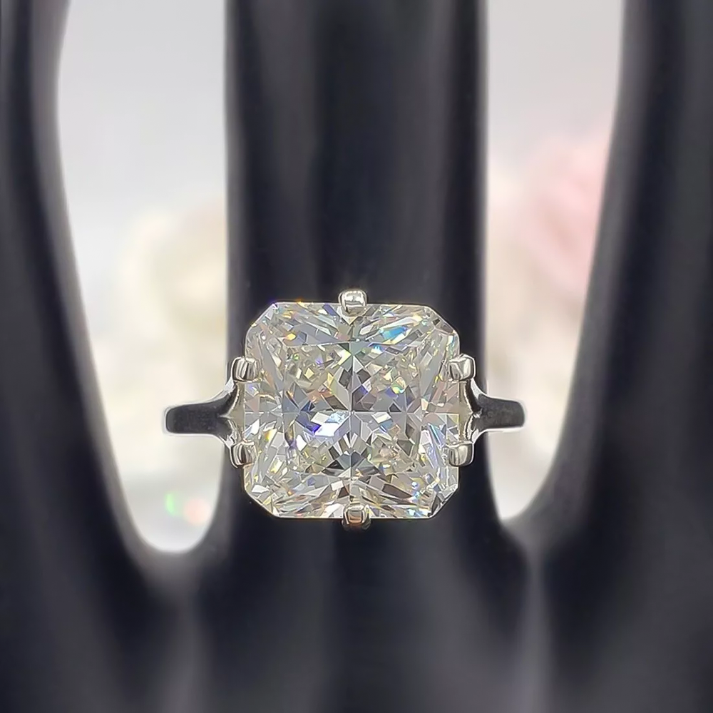 3.25 Ct Radiant Cut Off White Treated Moissanite Ring in Certified 18K Gold Plated 18K Gold Plated