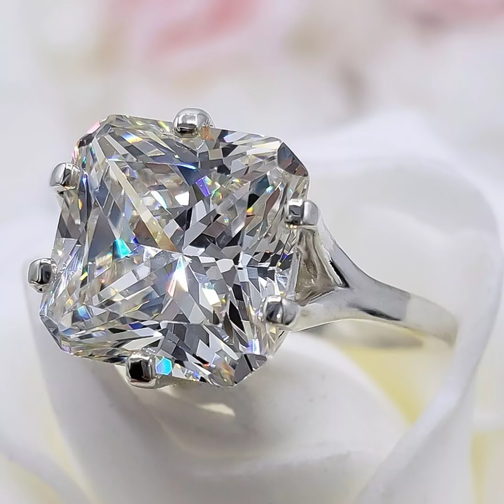 3.25 Ct Radiant Cut Off White Treated Moissanite Ring in Certified 18K Gold Plated 18K Gold Plated