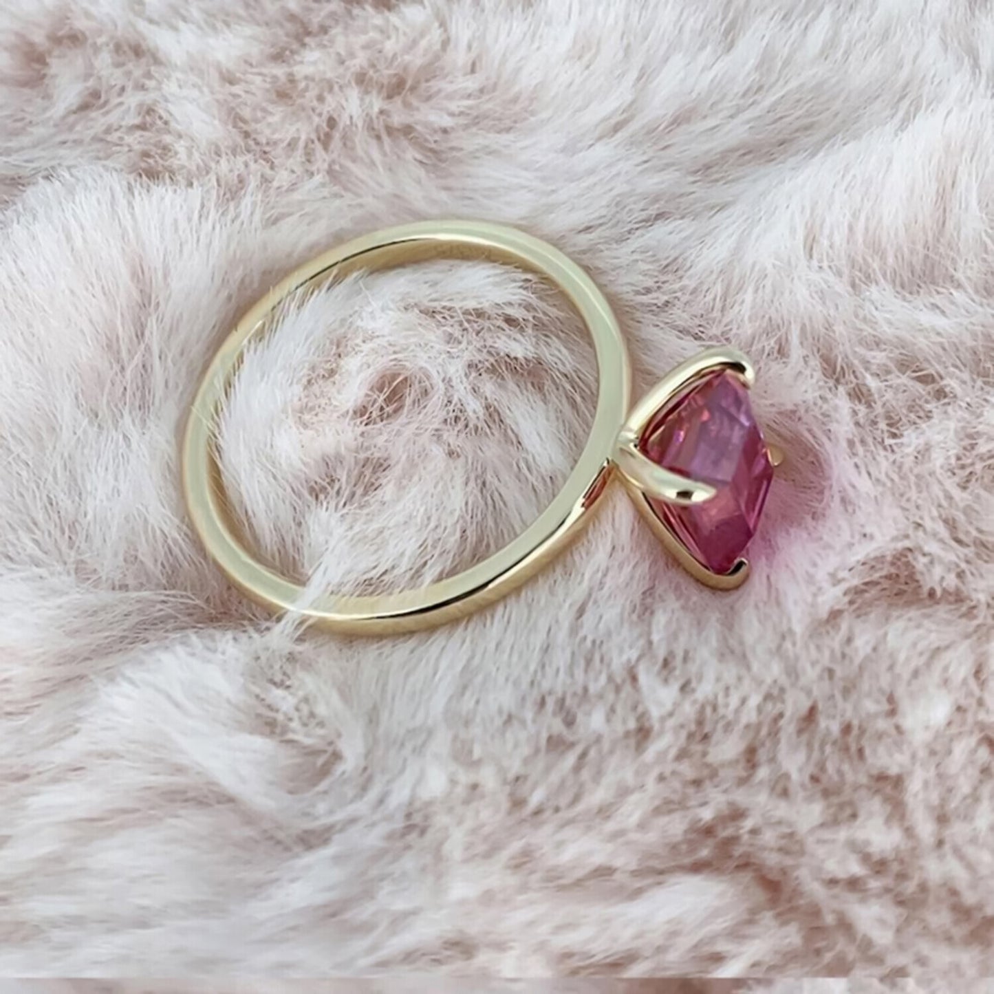 RARE 3.45 Ct Emerald Cut Pink Moissanite Solitaire Ring in Certified 18K Gold Plate 18K Gold Plated