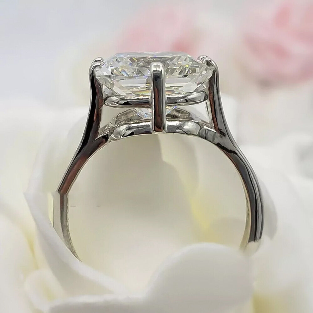 RARE 24.30 Ct Radiant Cut Off White Treated Moissanite Ring in Cert 18K Gold Plated