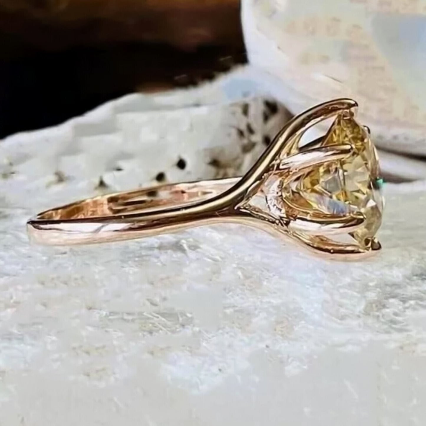 RARE 6.50 Ct Champagne Round Cut Moissanite Solitaire Ring in Cert 18K Gold Plated 18K Gold Plated