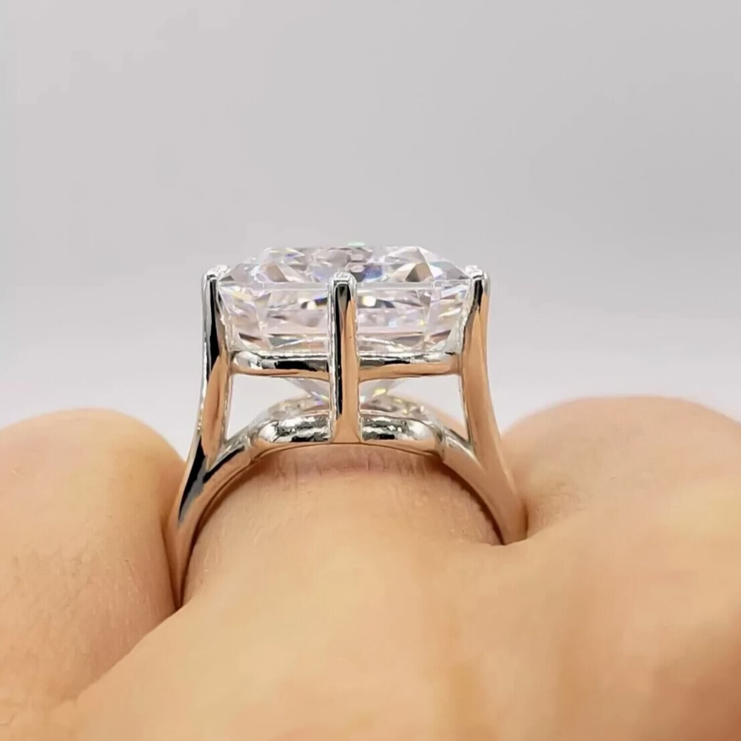 4.50 Ct Radiant Cut White Treated Moissanite Solitaire Ring in WOW 18K Gold Plated 18K Gold Plated