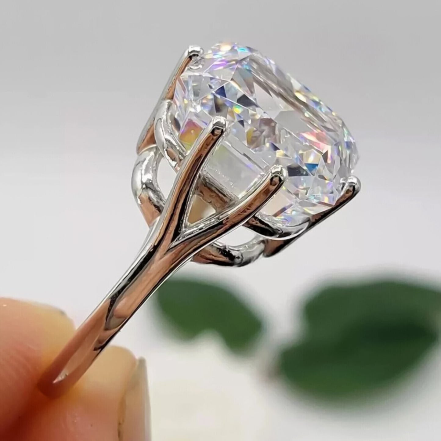 4.50 Ct Radiant Cut White Treated Moissanite Solitaire Ring in WOW 18K Gold Plated 18K Gold Plated