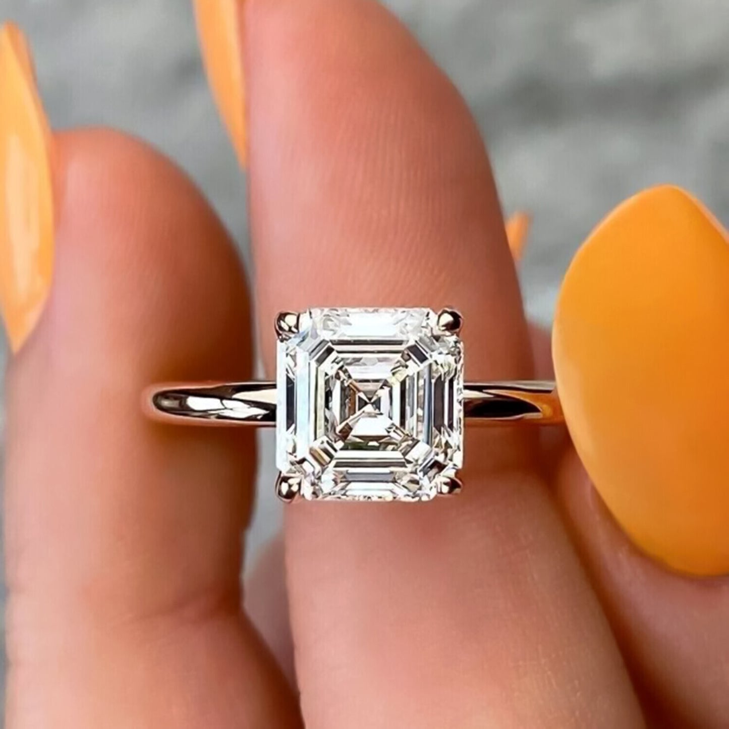 2.80 Ct Asscher Cut White Treated Moissanite Solitaire Ring in Cert 18K Gold Plated