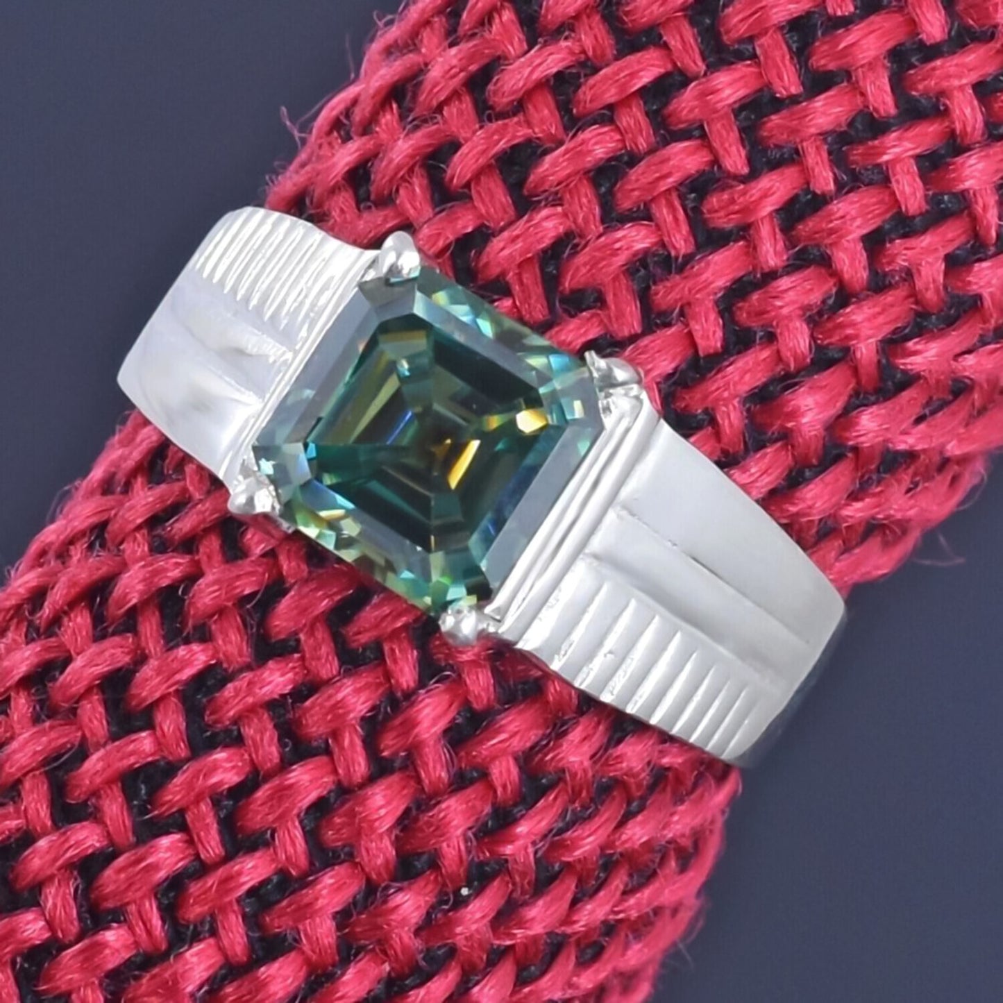 2.20 Ct Emerald Cut Blue Treated Moissanite Ring in – Certified Gem 18K Gold Plated