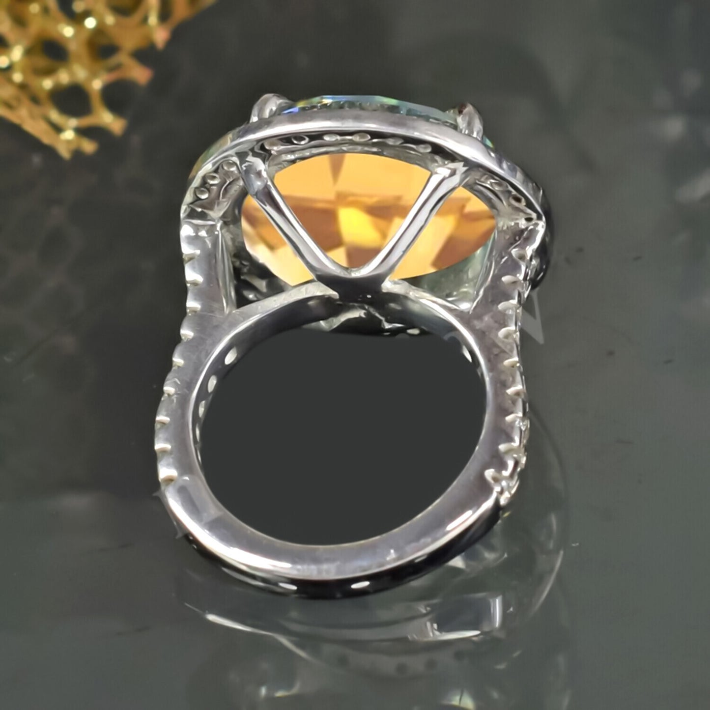 RARE 35.20 Ct Round Cut Champagne Treated Moissanite Ring in Gift 18K Gold Plated V 18K Gold Plated