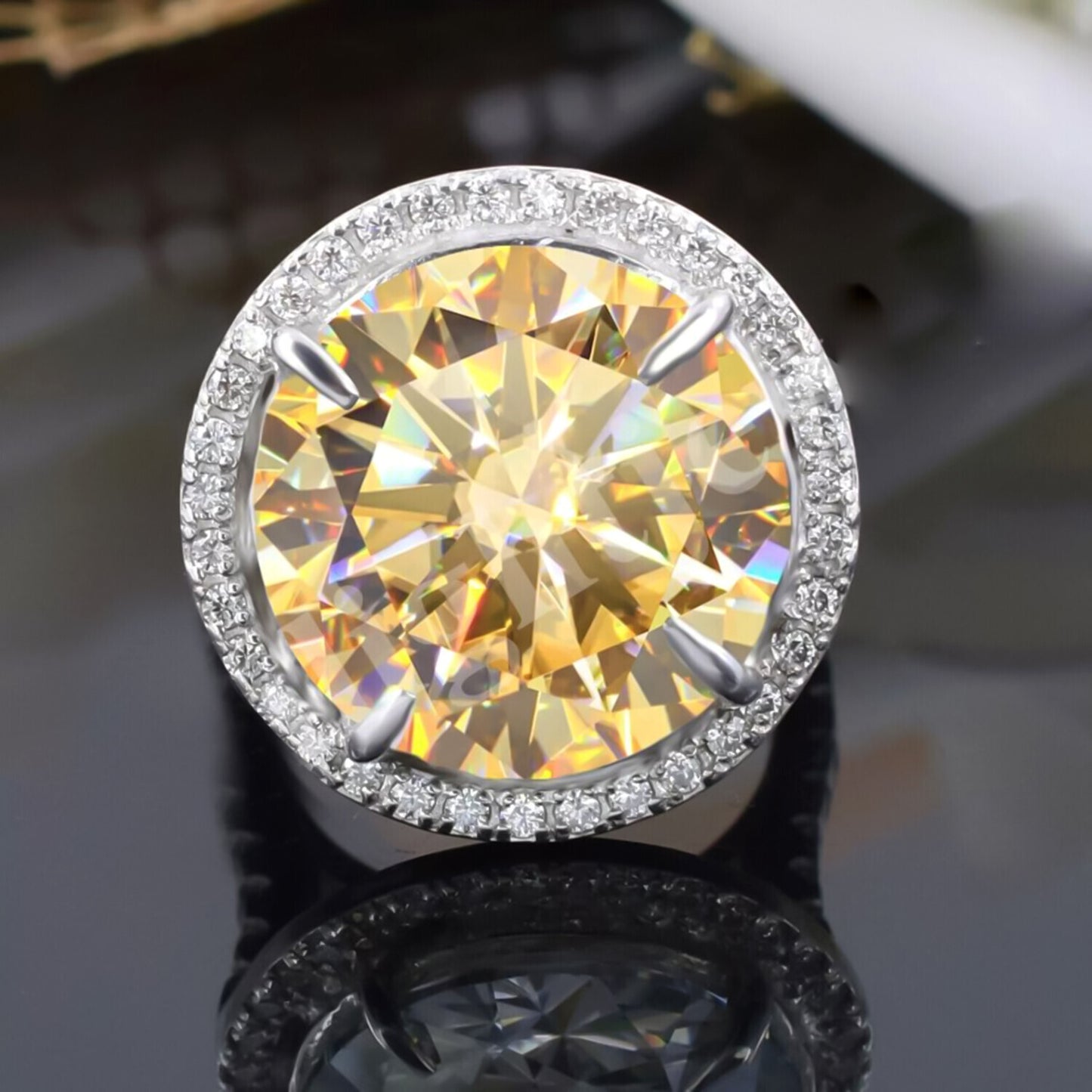 12.30 Ct Champagne Treated Moissanite Solitaire Ring in – RARE Gem 18K Gold Plated 18K Gold Plated
