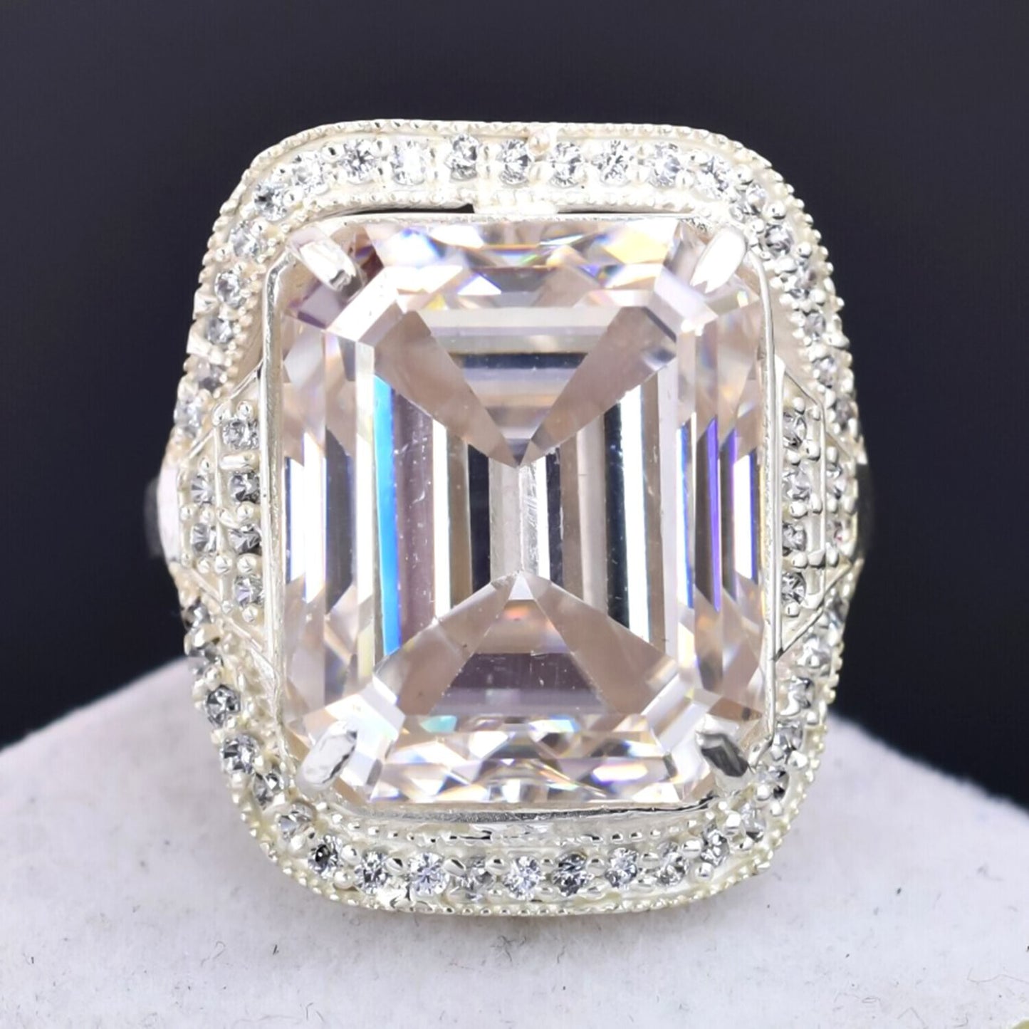 15.20 Ct Emerald Off White Moissanite Ring in Rings 18K Gold Plated