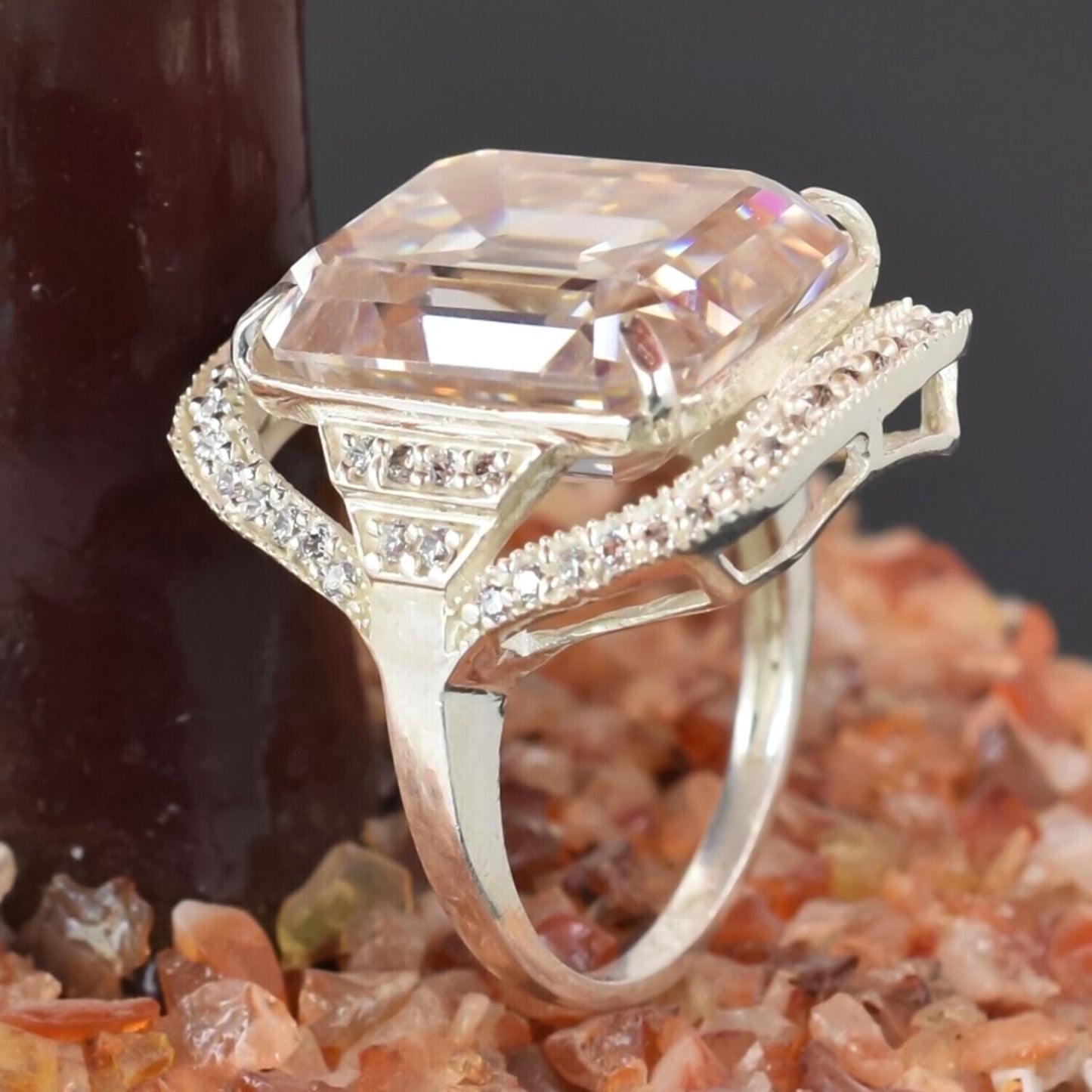 15.20 Ct Emerald Off White Moissanite Ring in Rings 18K Gold Plated
