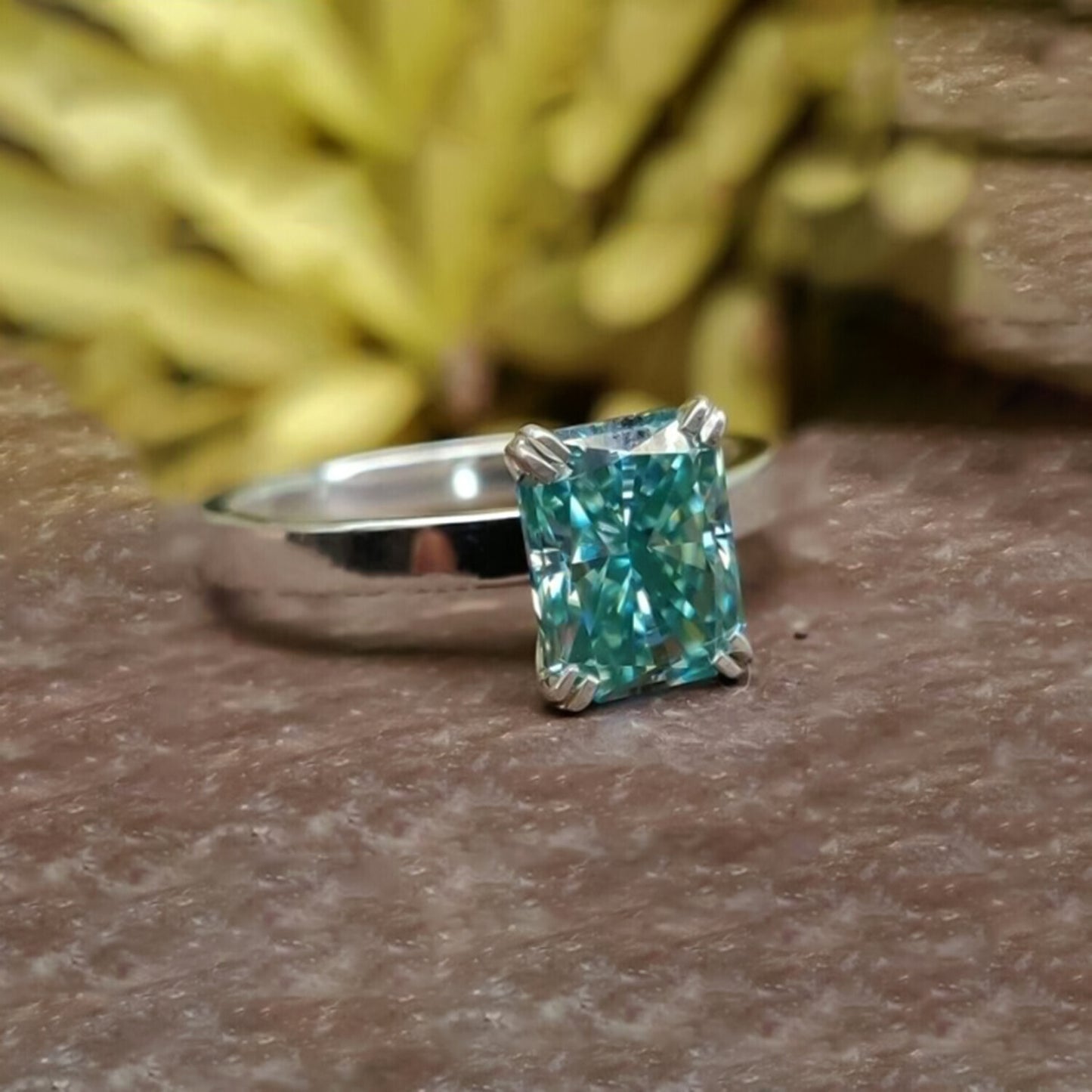 3.70 Ct Radiant Cut Blue Treated Moissanite Solitaire Ring in WOW 18K Gold Plated V 18K Gold Plated