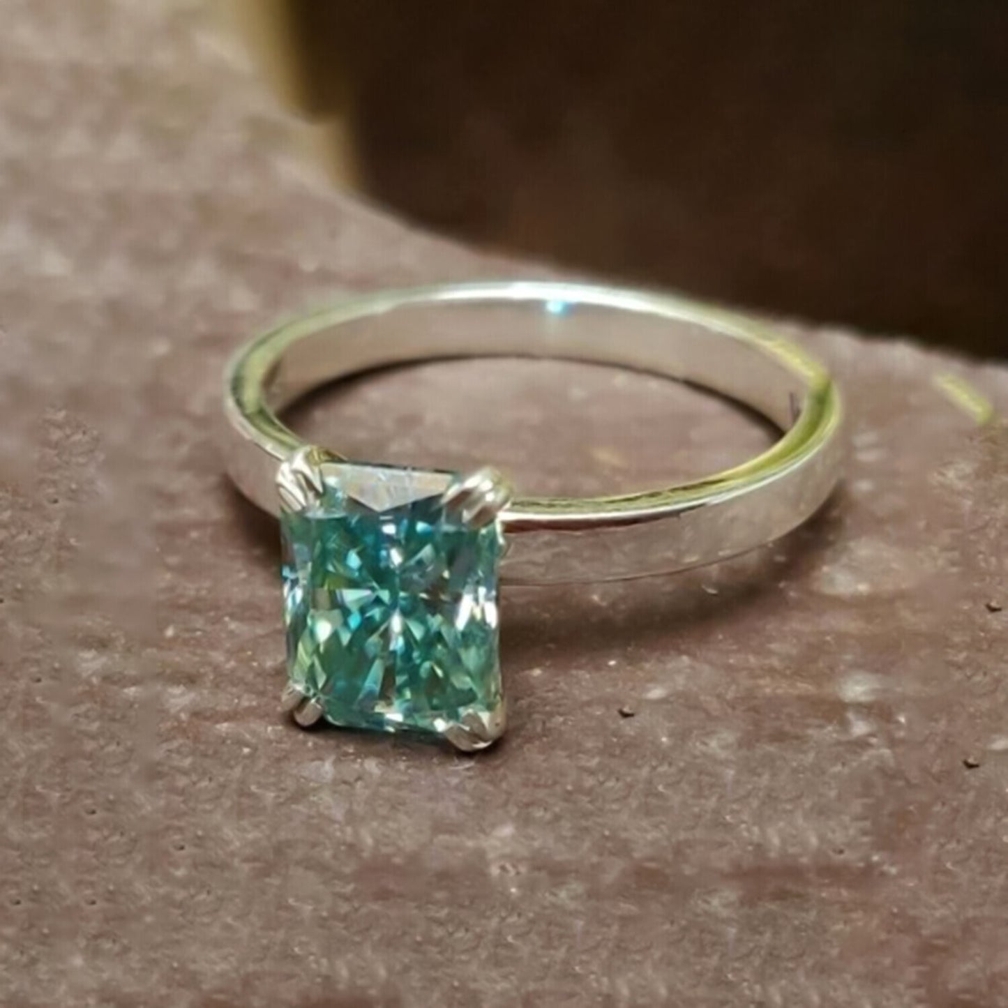 3.70 Ct Radiant Cut Blue Treated Moissanite Solitaire Ring in WOW 18K Gold Plated V 18K Gold Plated