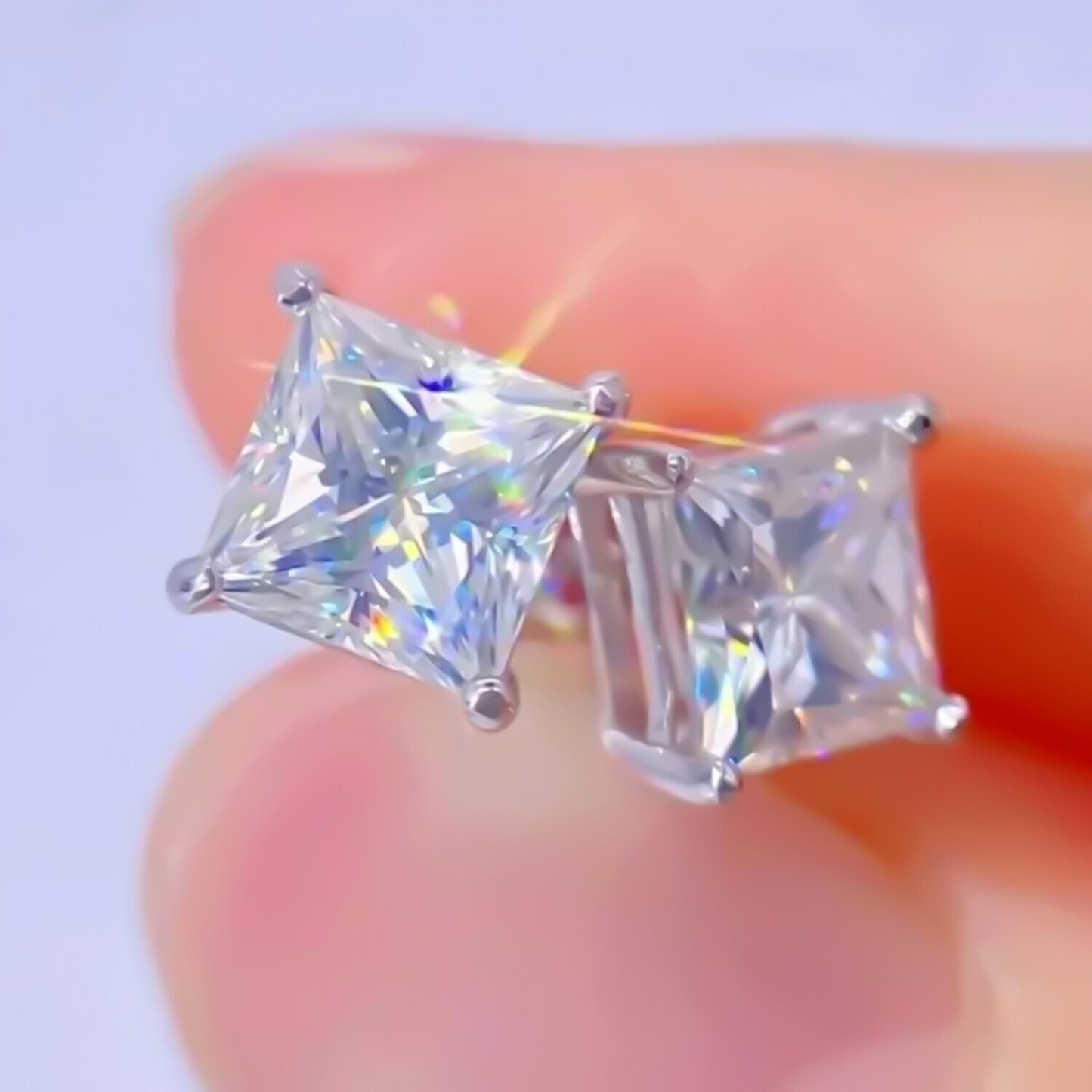 4.00 Ct Princess White Moissanite Studs Gold Vermeil – 4th July Festival Pick - GEMHUB & CO.