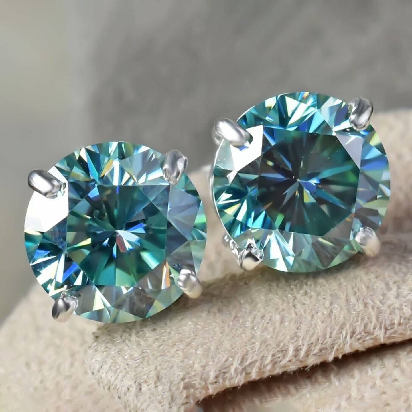 6.50 Ct Blue Moissanite Stud Earrings in Gold Vermeil – Festive Shine Jewelry