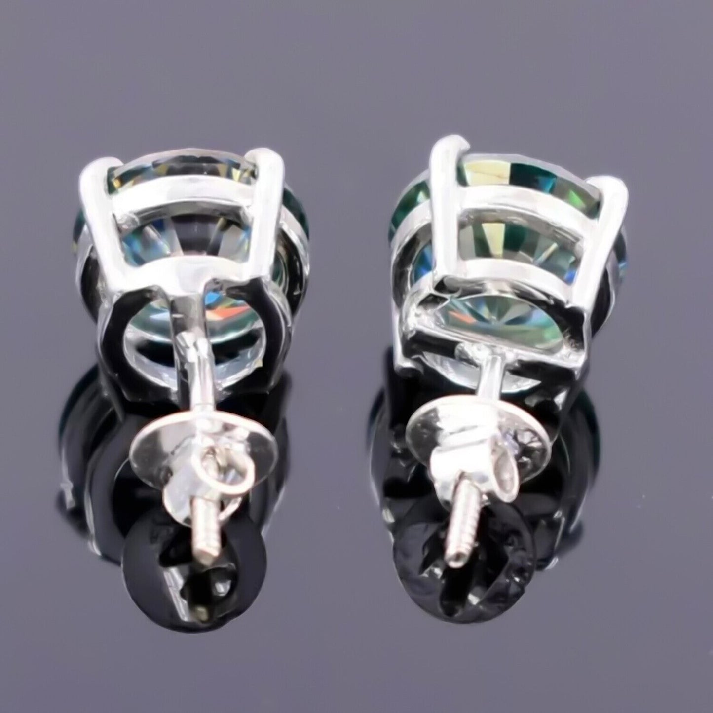7 ct DEW Blue Moissanite Stud Earrings In Vermeil 925 Silver – Birthday for Women