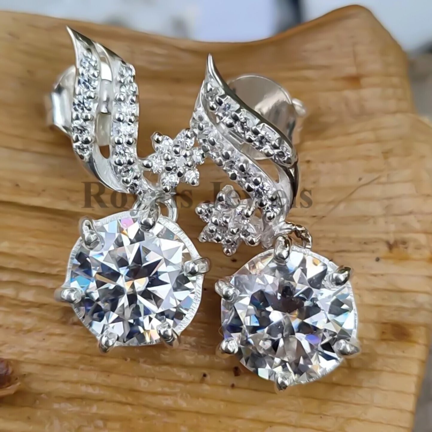 5 Ct White Moissanite Dangler Earrings Gold Vermeil Treated Certified Stunning - GEMHUB & CO.