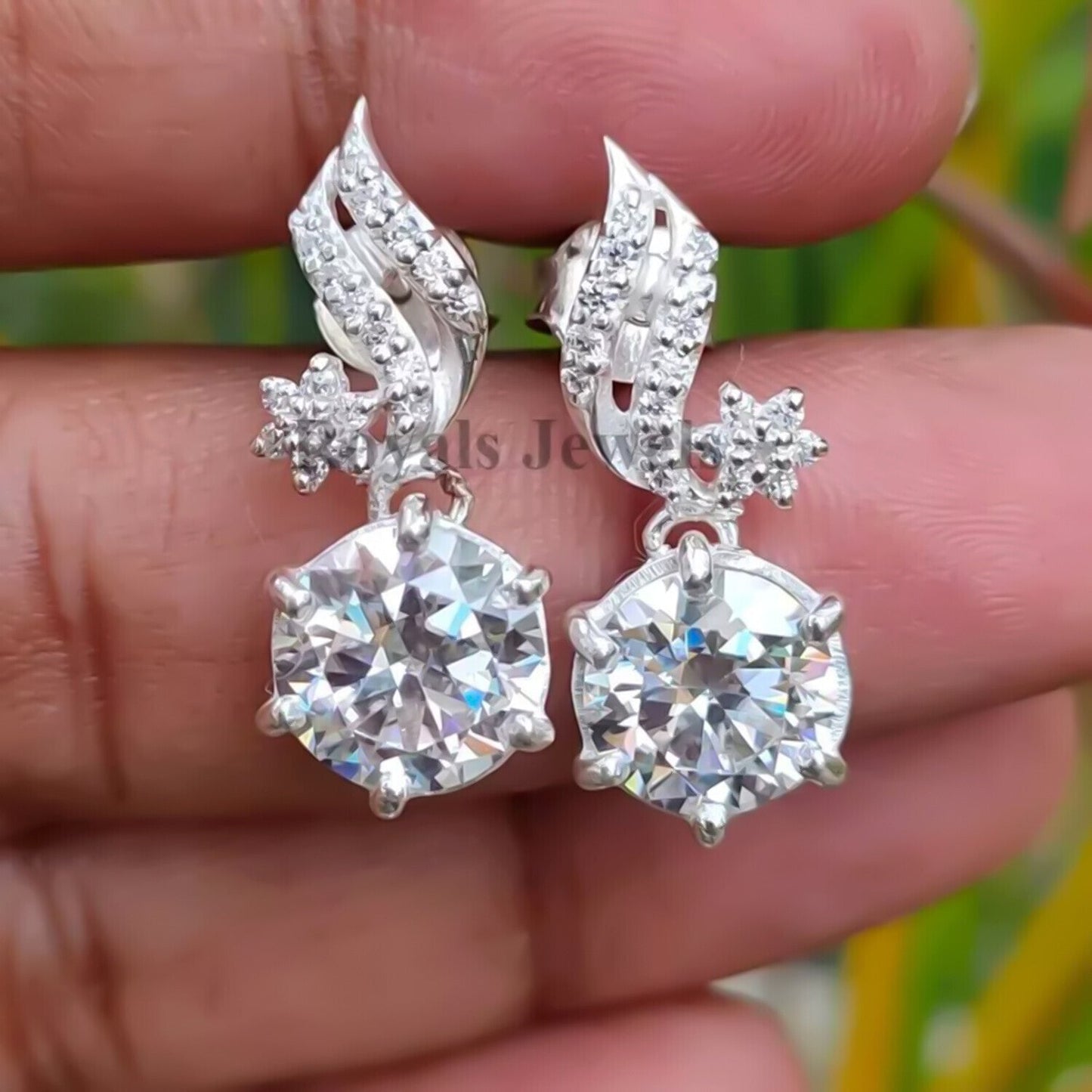 5 Ct White Moissanite Dangler Earrings Gold Vermeil Treated Certified Stunning