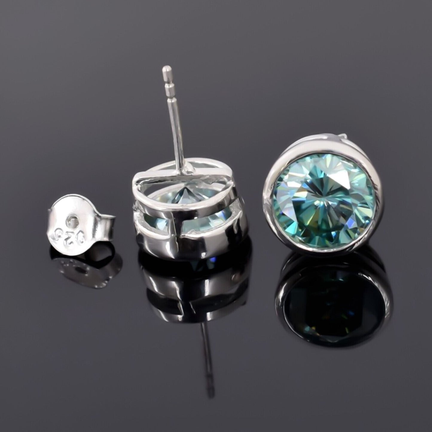 5 ct DEW Blue Treated Moissanite Stud Earrings Gold Vermeil Certified Unique Shine