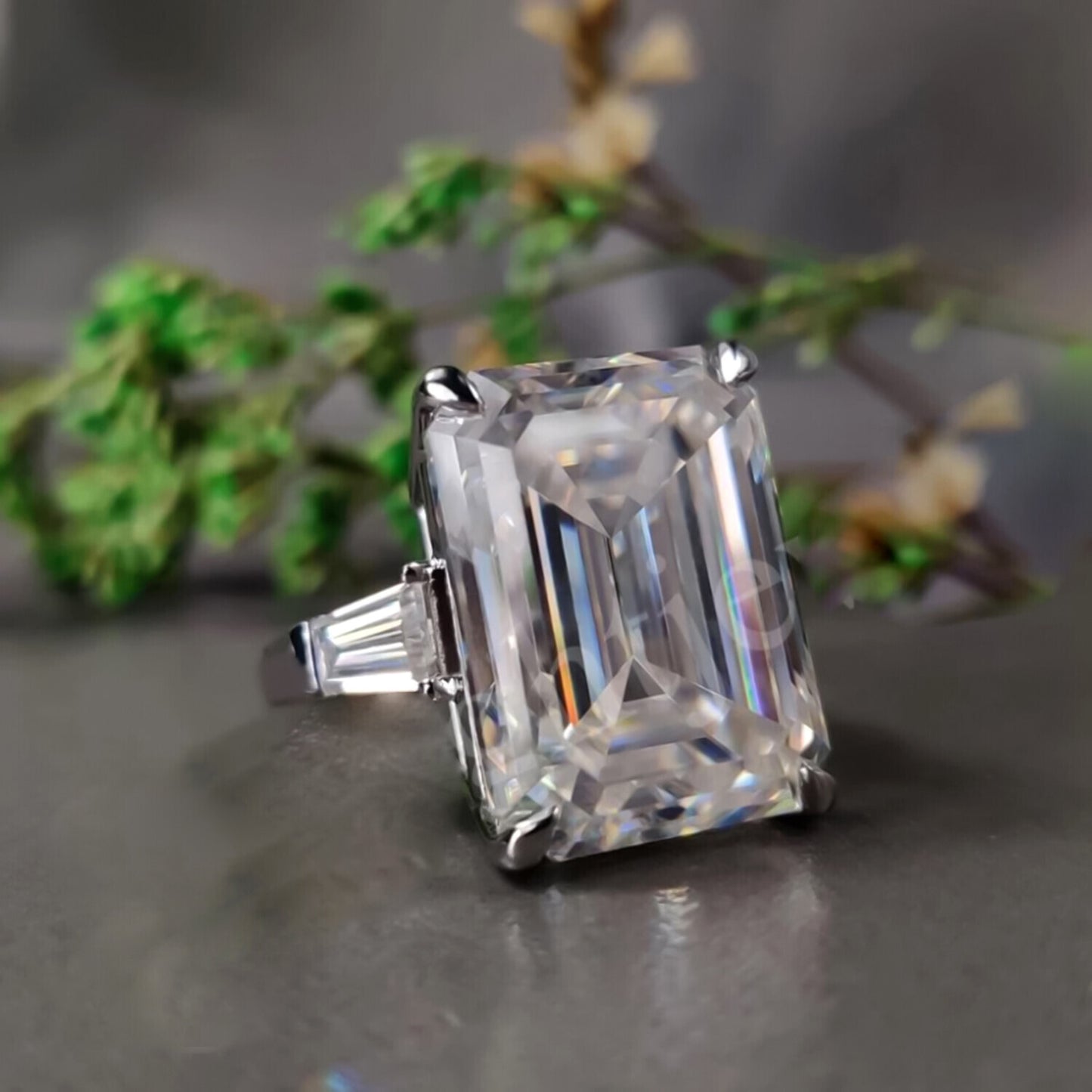 8.30 Ct Emerald Cut Off White Moissanite Ring Certified Sparkle 18K Gold Plated Ver 18K Gold Plated