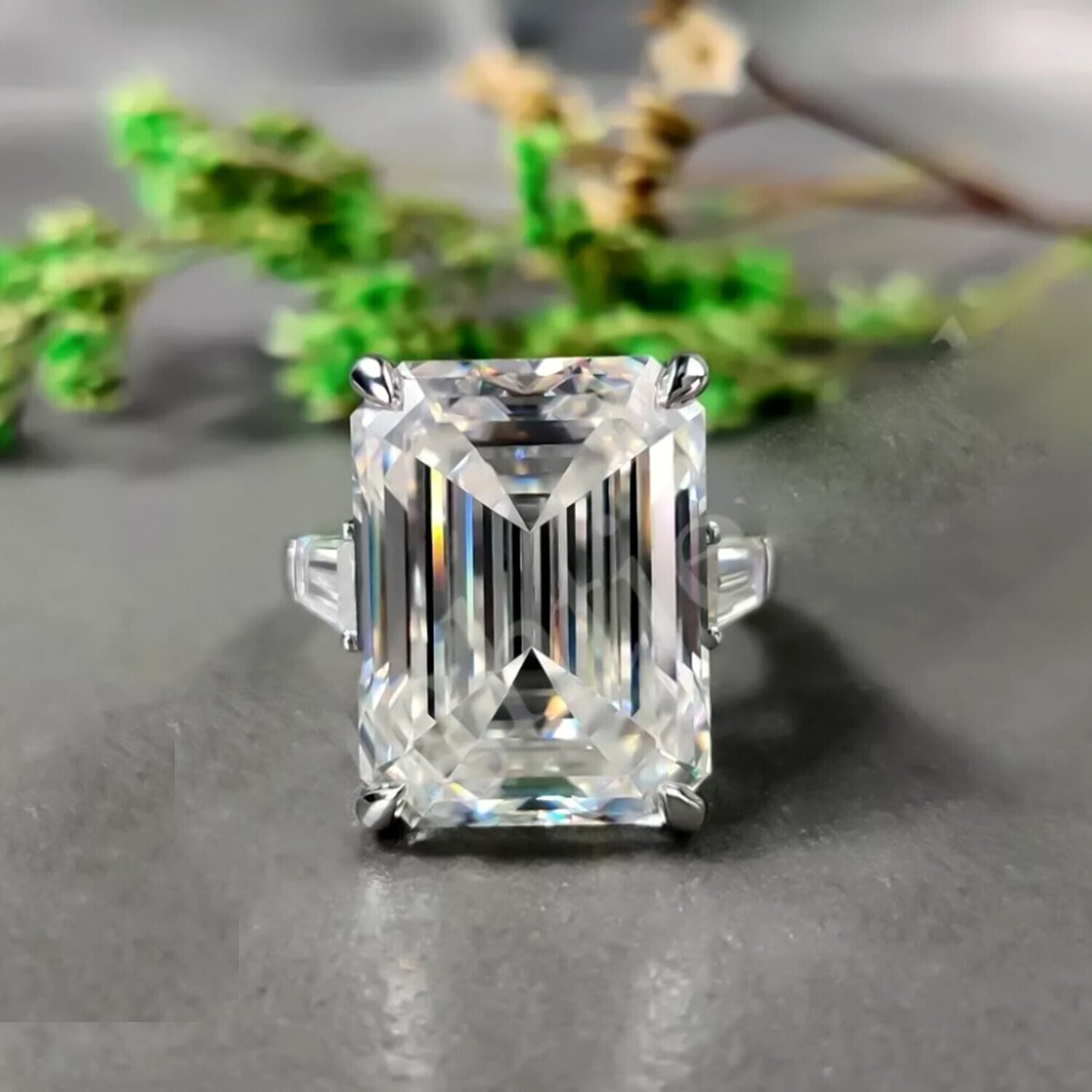 8.30 Ct Emerald Cut Off White Moissanite Ring Certified Sparkle 18K Gold Plated Ver 18K Gold Plated