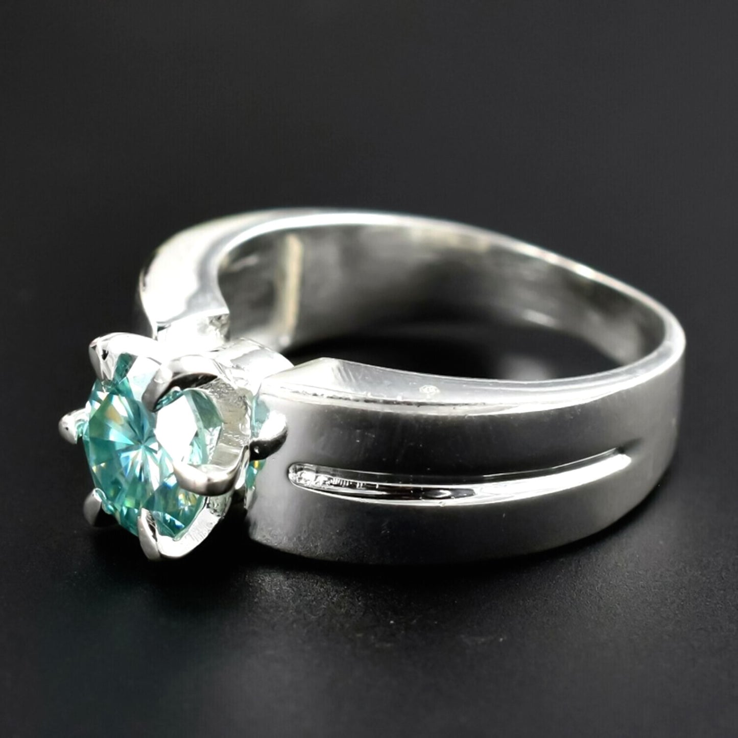 1.50 Ct Blue Moissanite Solitaire Ring in Certified Gem 18K Gold Plated