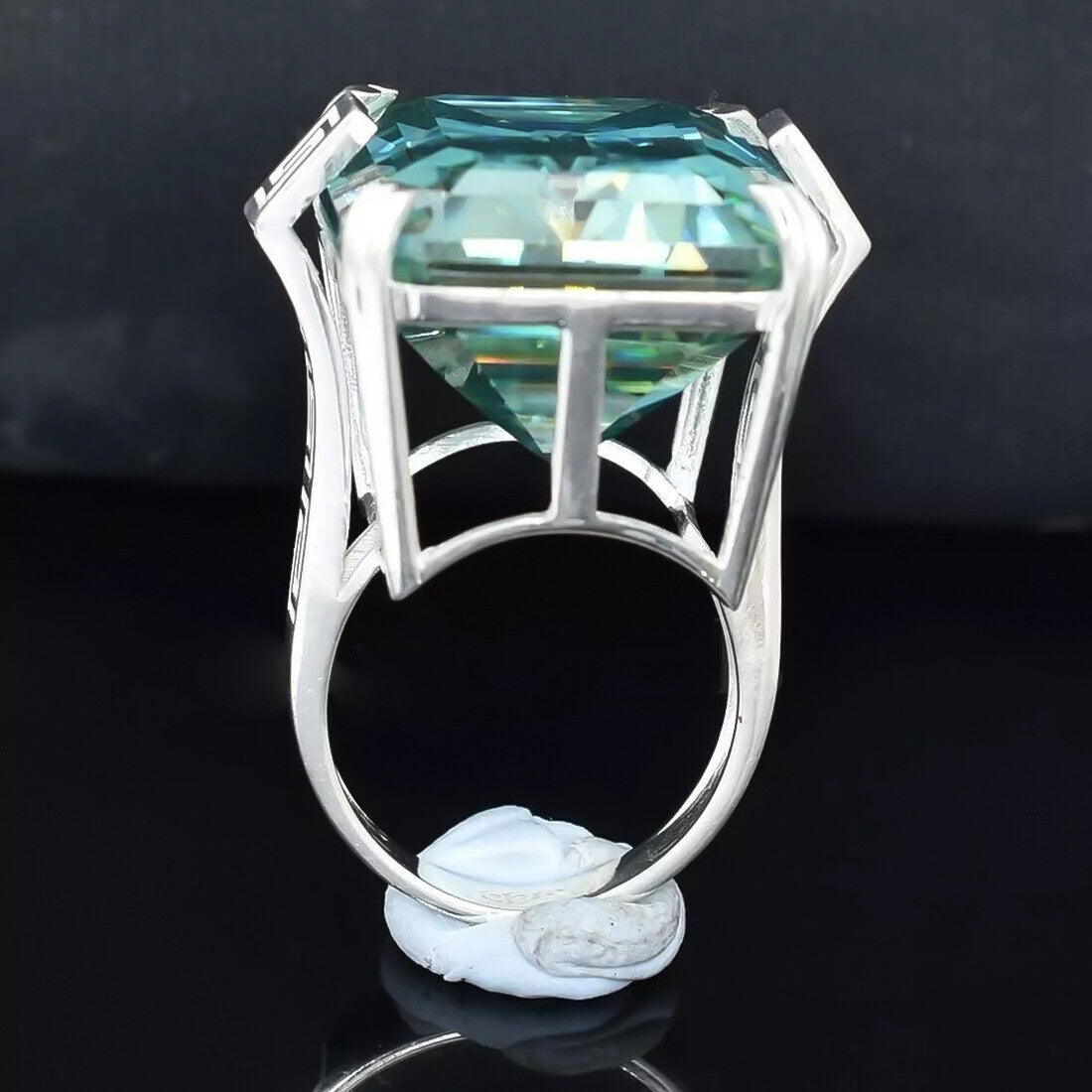 18.60 Ct Emerald Cut Blue Moissanite Ring in Certified Statement 18K Gold Plated Ve 18K Gold Plated