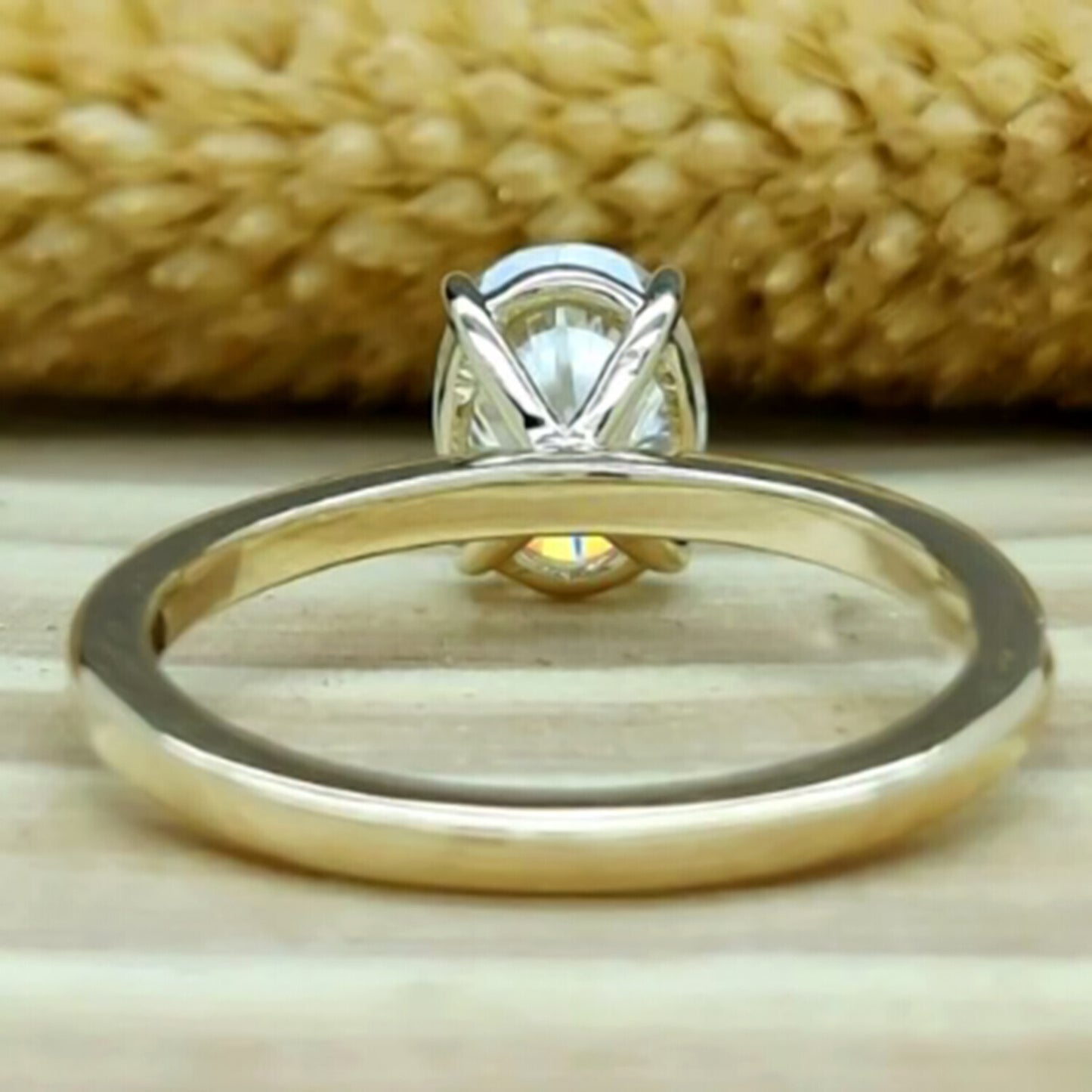 3.20 Ct Oval Cut Off White Moissanite Ring Certified Fine Jewelry 18K Gold Plated V 18K Gold Plated