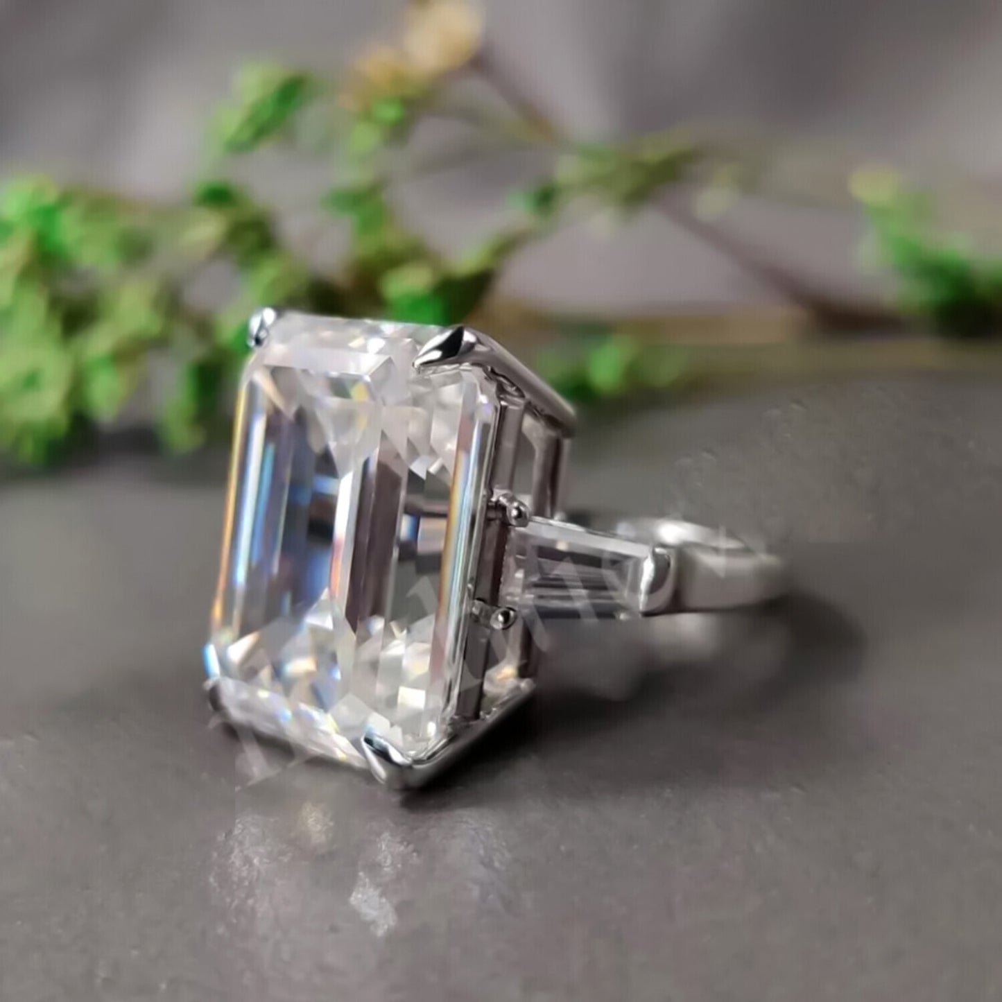 8.30 Ct Emerald Cut Off White Moissanite Ring Certified Sparkle 18K Gold Plated Ver 18K Gold Plated