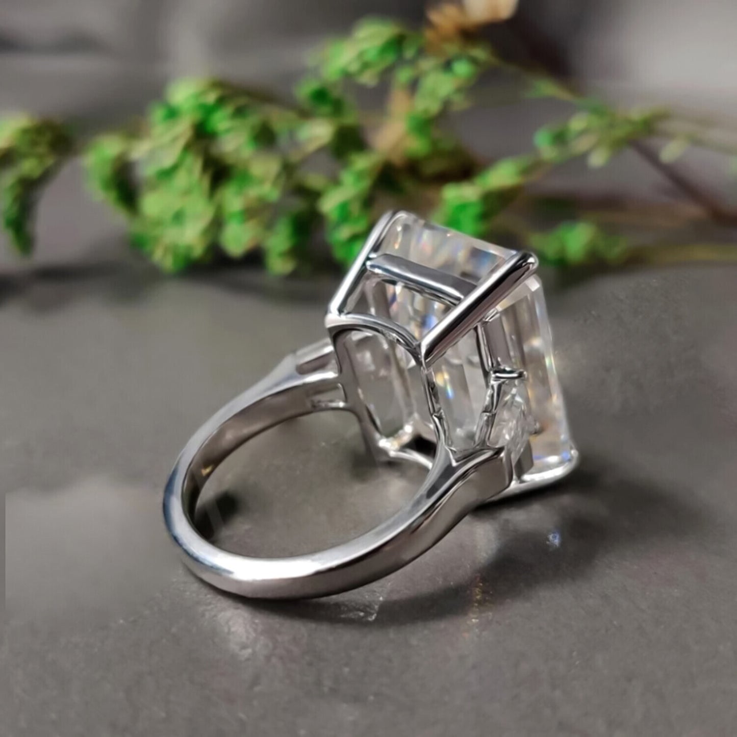 8.30 Ct Emerald Cut Off White Moissanite Ring Certified Sparkle 18K Gold Plated Ver 18K Gold Plated