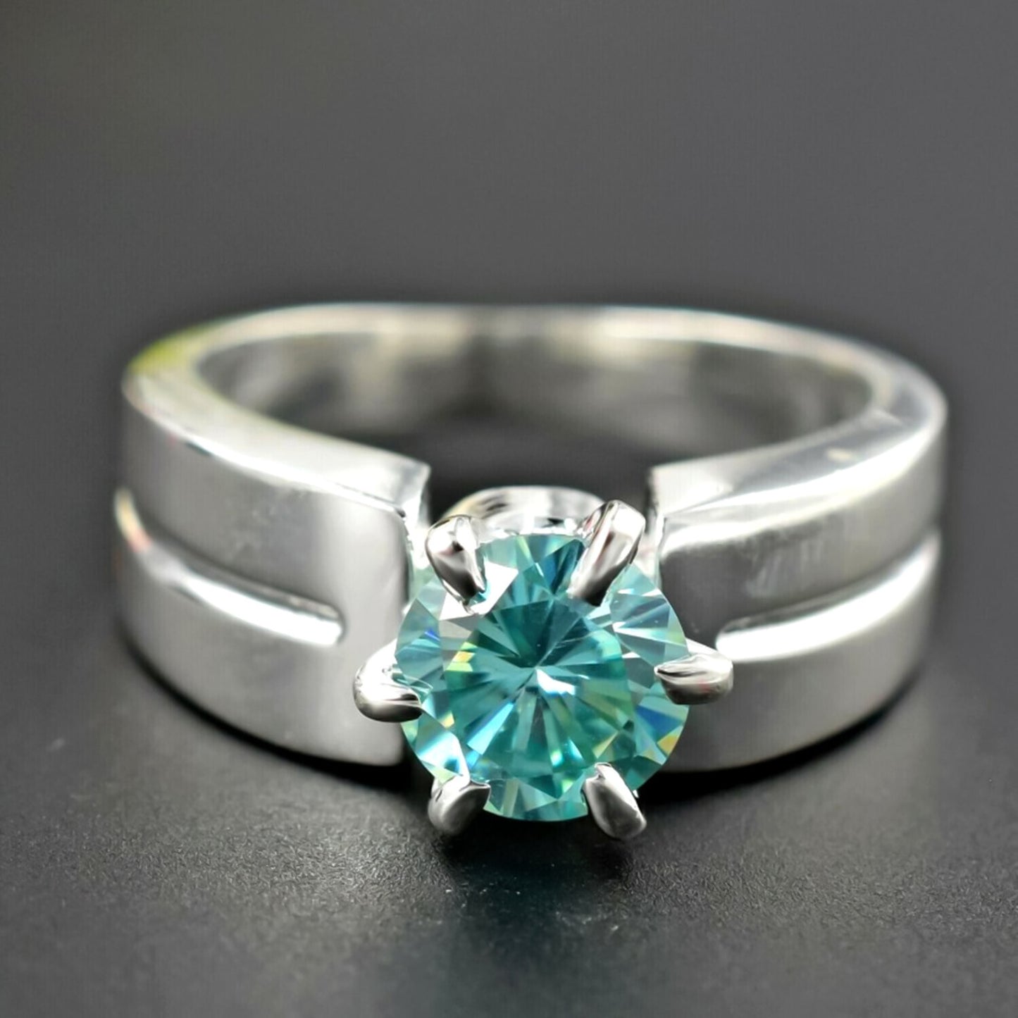 1.50 Ct Blue Moissanite Solitaire Ring in Certified Gem 18K Gold Plated