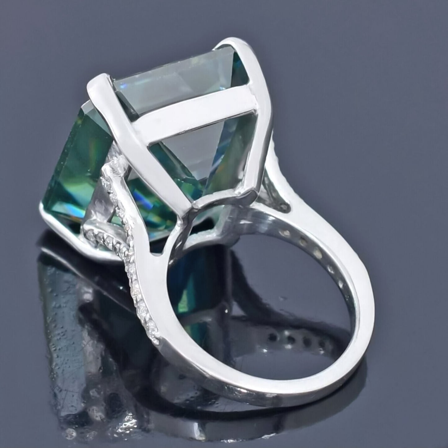 16.40 Ct Blue Moissanite Solitaire Ring in Certified Big Statement 18K Gold Plated 18K Gold Plated