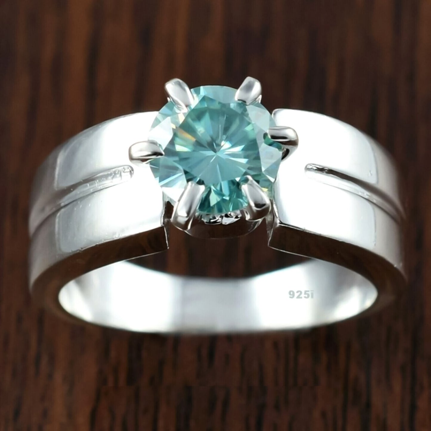 1.50 Ct Blue Moissanite Solitaire Ring in Certified Gem 18K Gold Plated