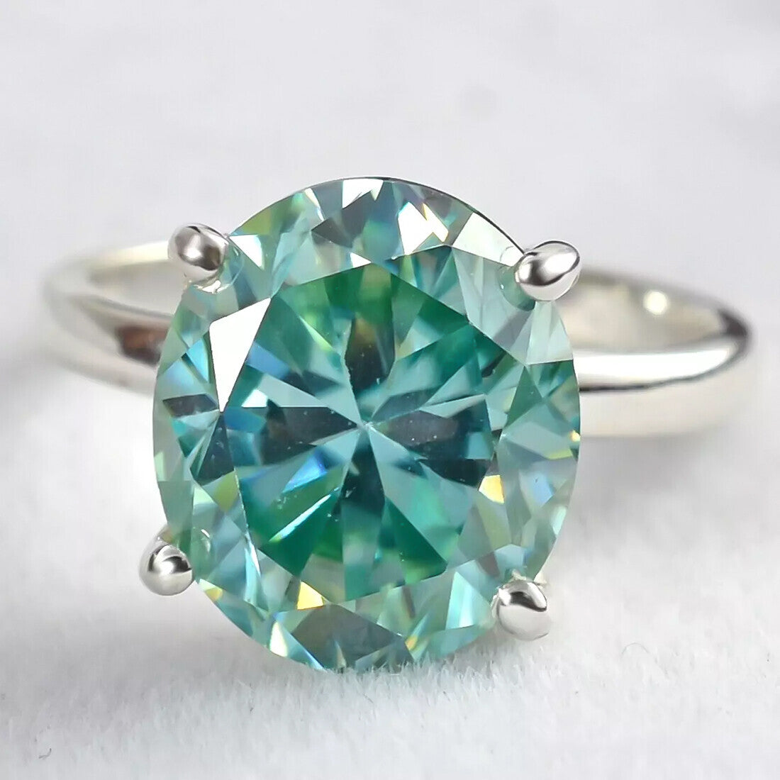4.80 Ct Oval Cut Blue Moissanite Ring in Certified Engagement 18K Gold Plated Verme 18K Gold Plated
