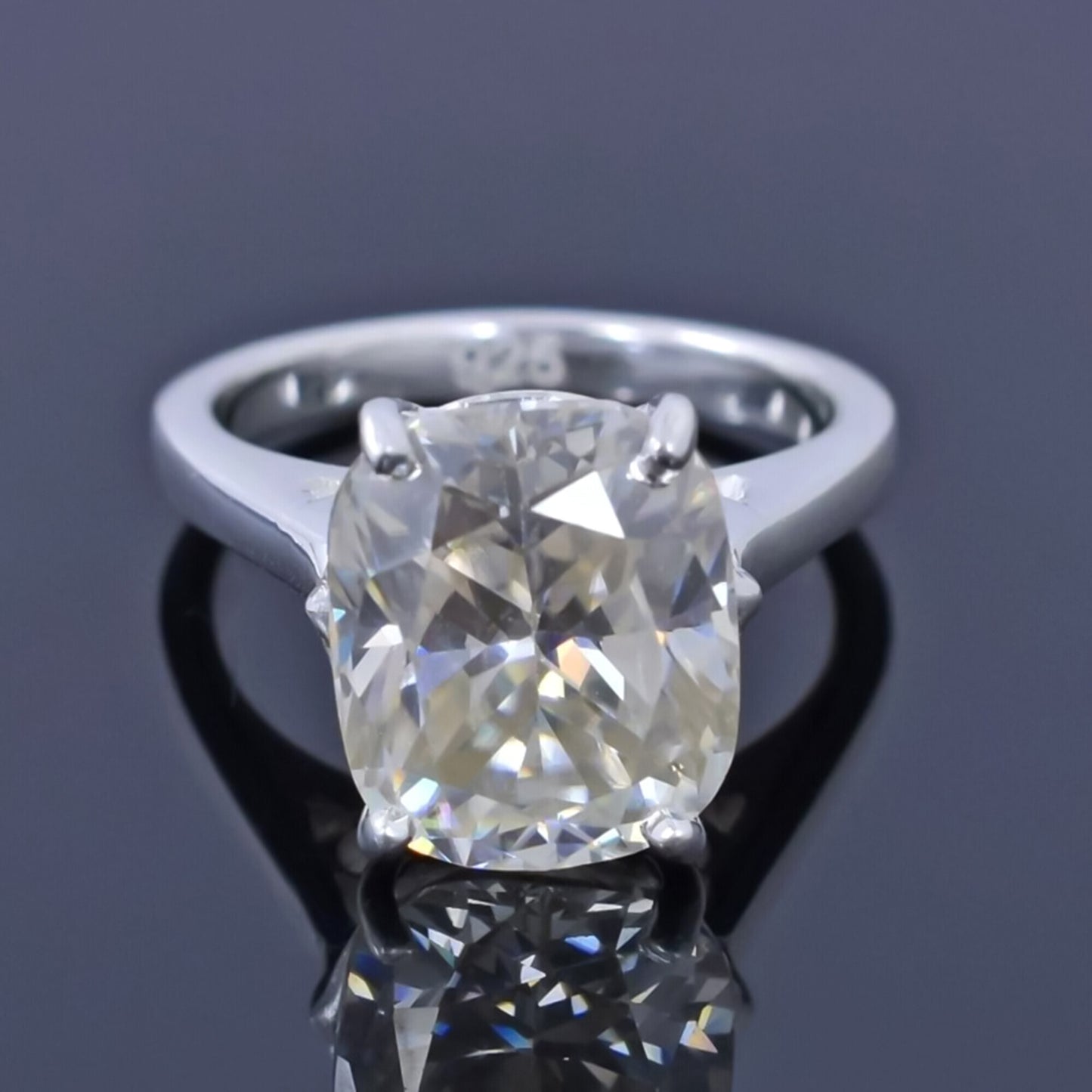 6.75 Ct EGL Certified Cushion Cut White Moissanite Ring 18K Gold Plated
