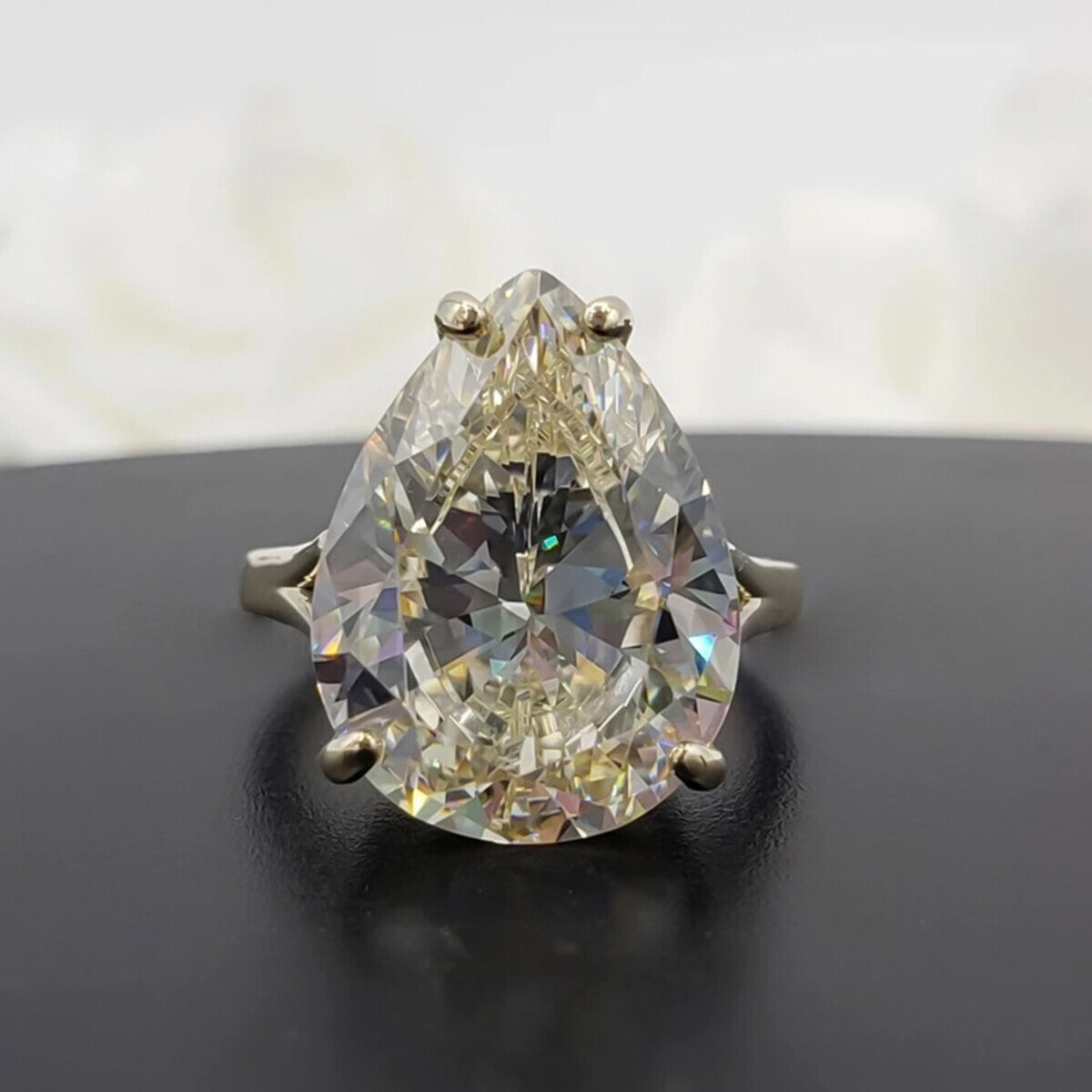 14.45 Ct Pear Cut White Moissanite Solitaire Ring For Wedding 18K Gold Plated Verme 18K Gold Plated