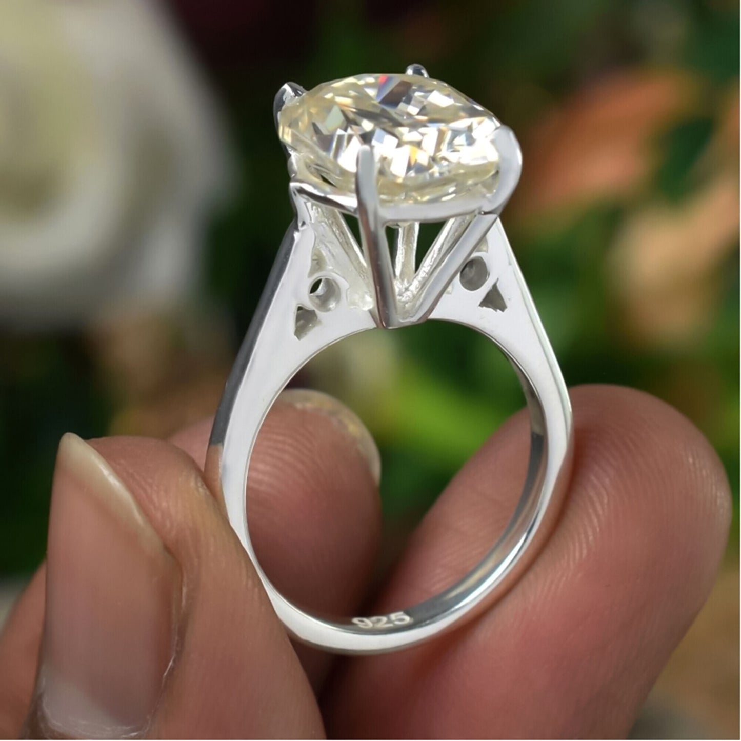 6.75 Ct EGL Certified Cushion Cut White Moissanite Ring 18K Gold Plated