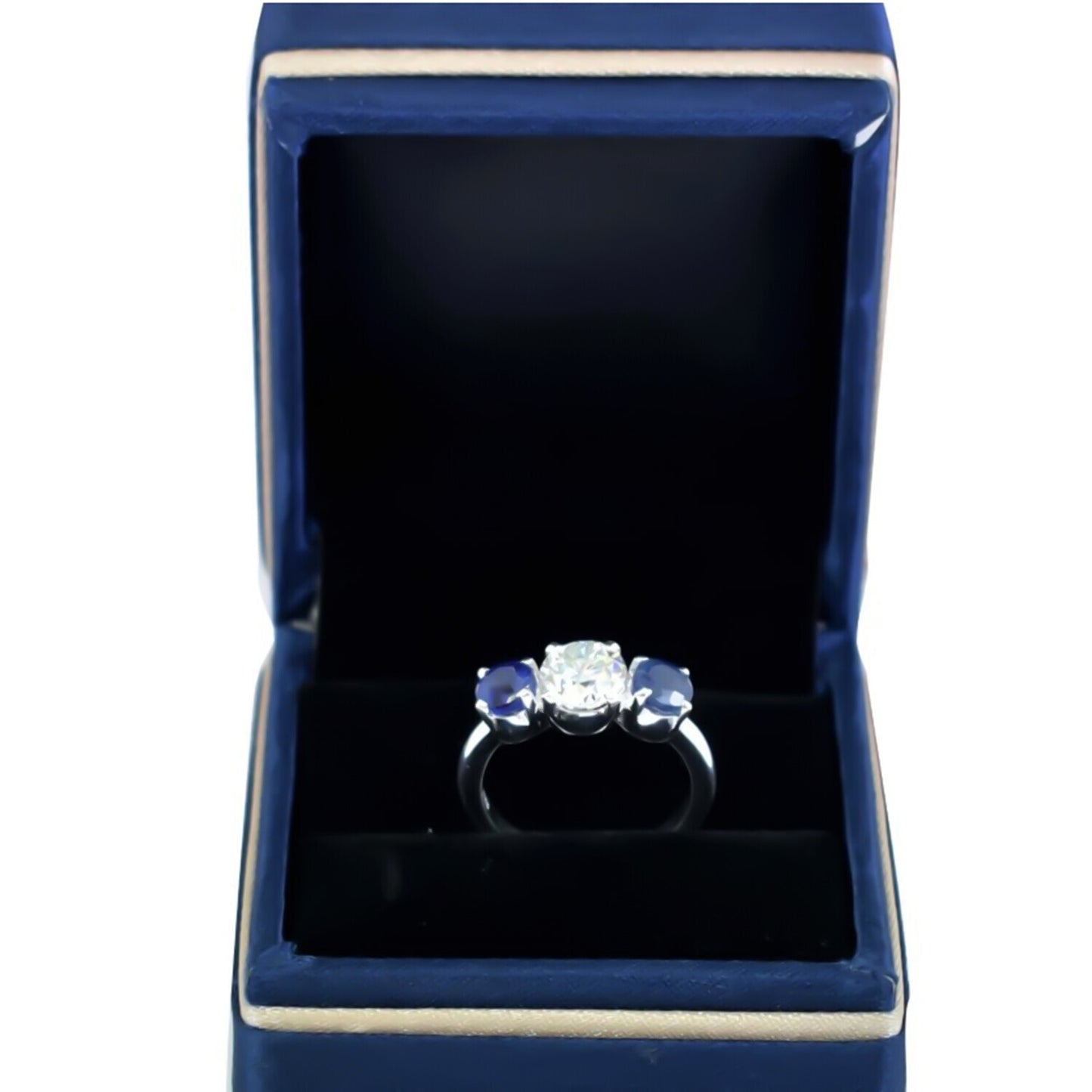 Certified 1.00 Ct White Moissanite Ring with Sapphire Accents – Labor Day Gift 18K 18K Gold Plated