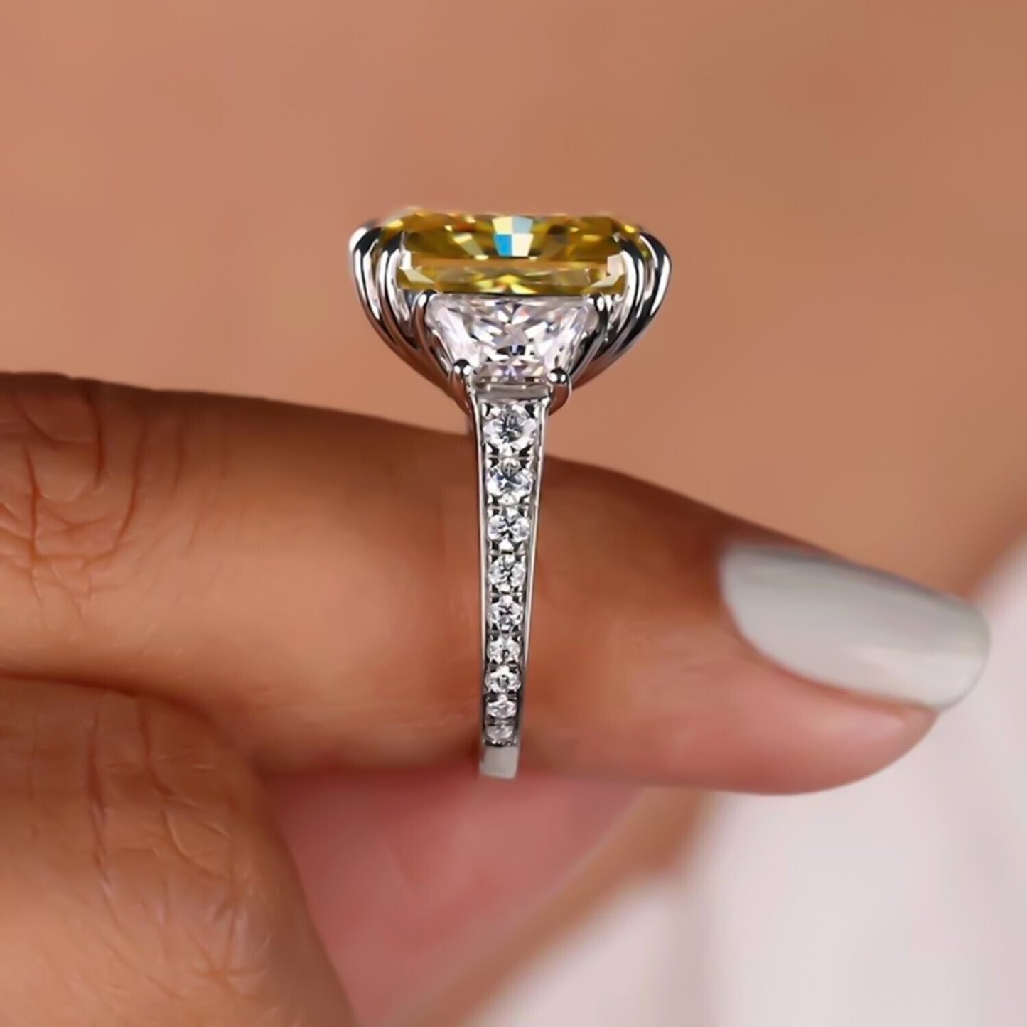 8.20 Ct Champagne Moissanite Solitaire Ring in – Gift for Husband 18K Gold Plated V 18K Gold Plated