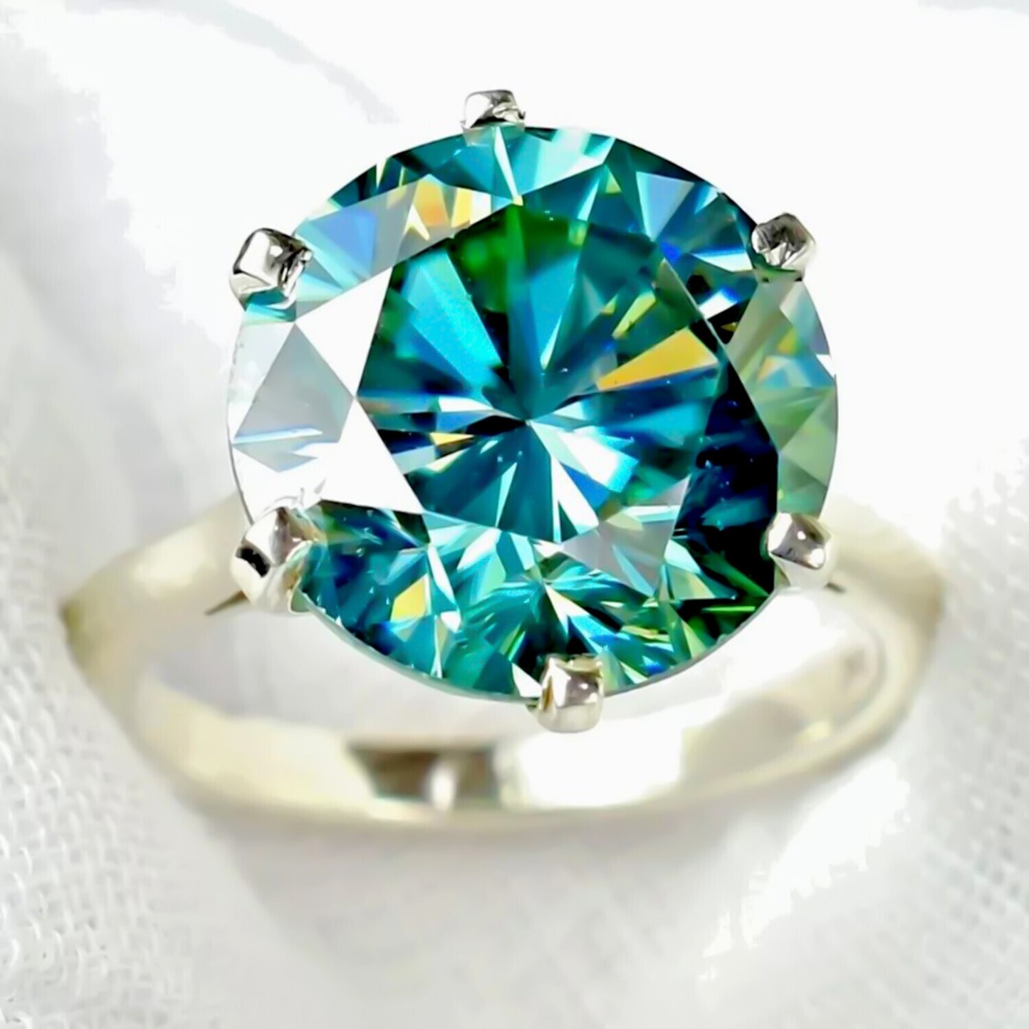 10 Ct Certified Blue Round Moissanite Solitaire Ring – Xmas Surprise 18K Gold Plate 18K Gold Plated