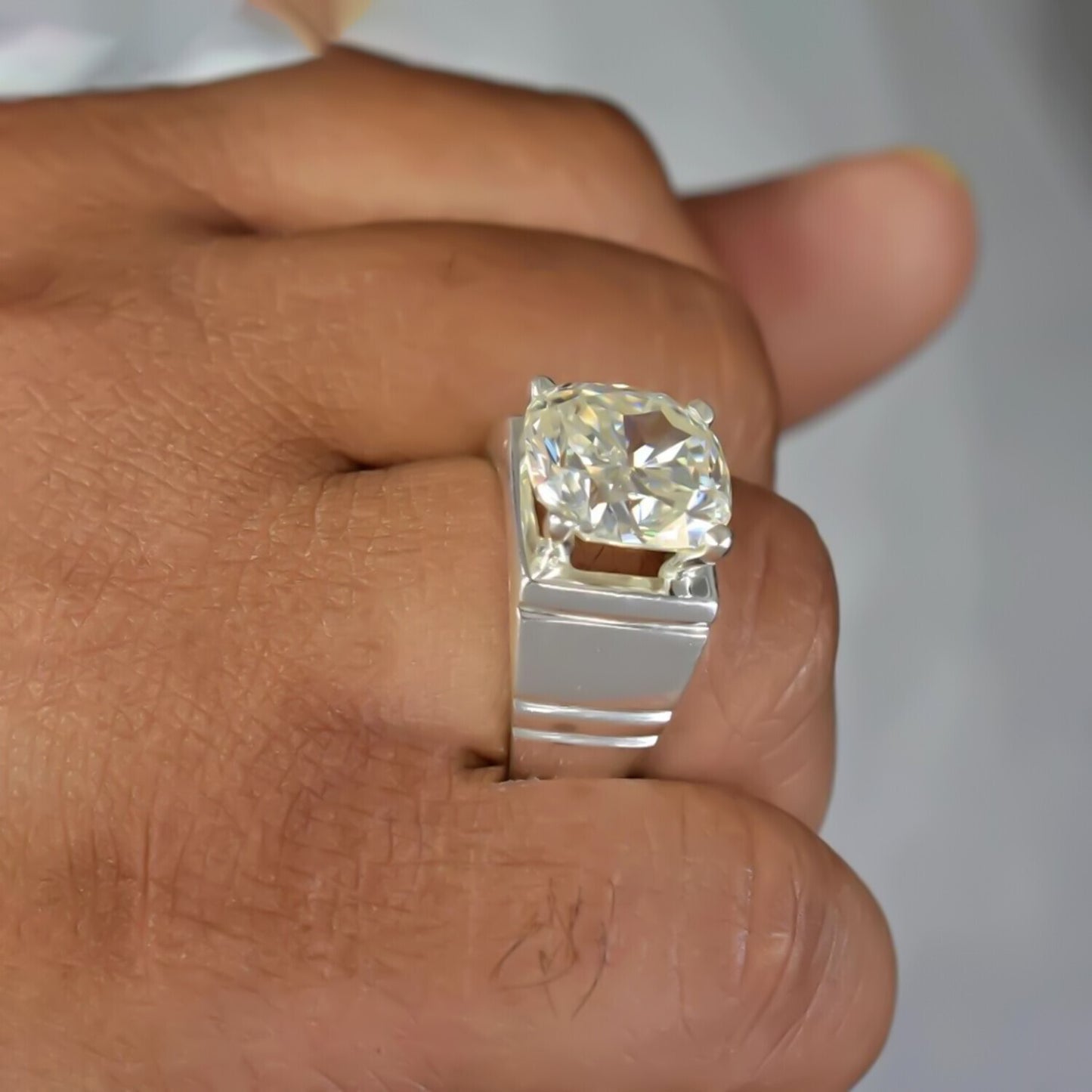 9.25 Ct White Moissanite Men's Solitaire Ring – Christmas Gift 18K Gold Plated Verm 18K Gold Plated