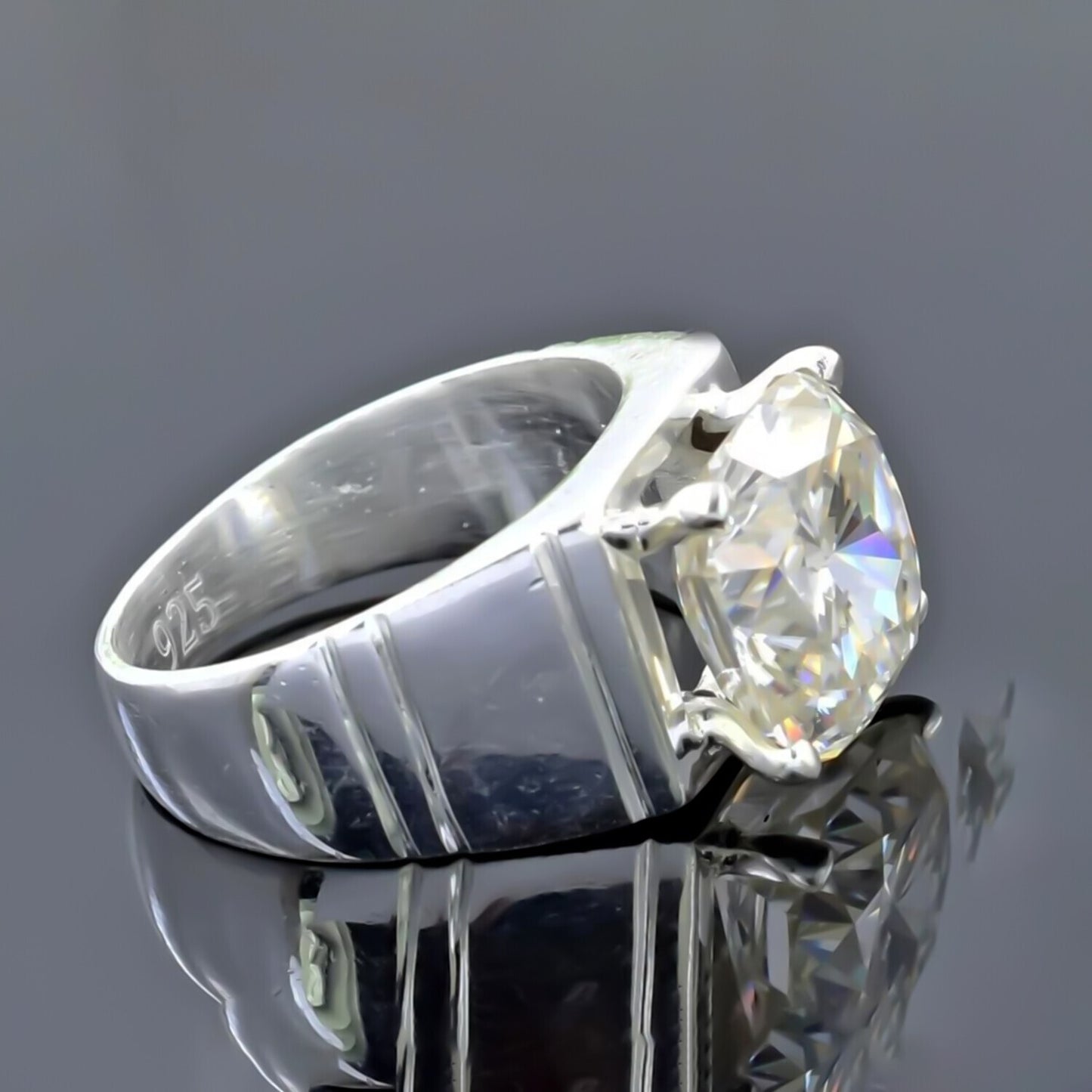 9.25 Ct White Moissanite Men's Solitaire Ring – Christmas Gift 18K Gold Plated Verm 18K Gold Plated