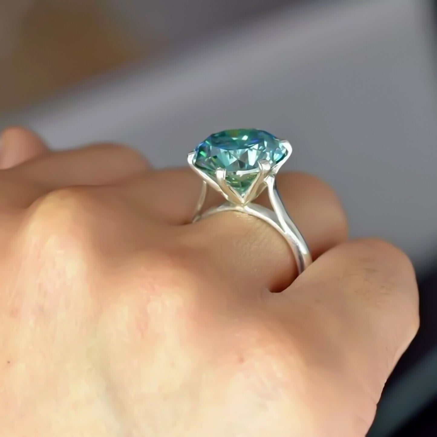 10 Ct Certified Blue Round Moissanite Solitaire Ring – Xmas Surprise 18K Gold Plate 18K Gold Plated