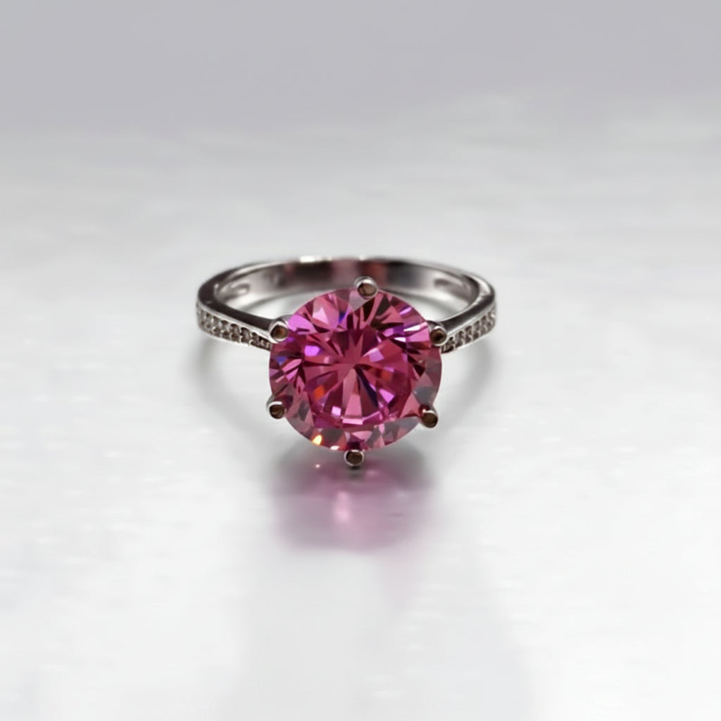 1.50 Ct Certified Pink Moissanite Ring – Engagement Jewelry in 18K Gold Plated Verm 18K Gold Plated