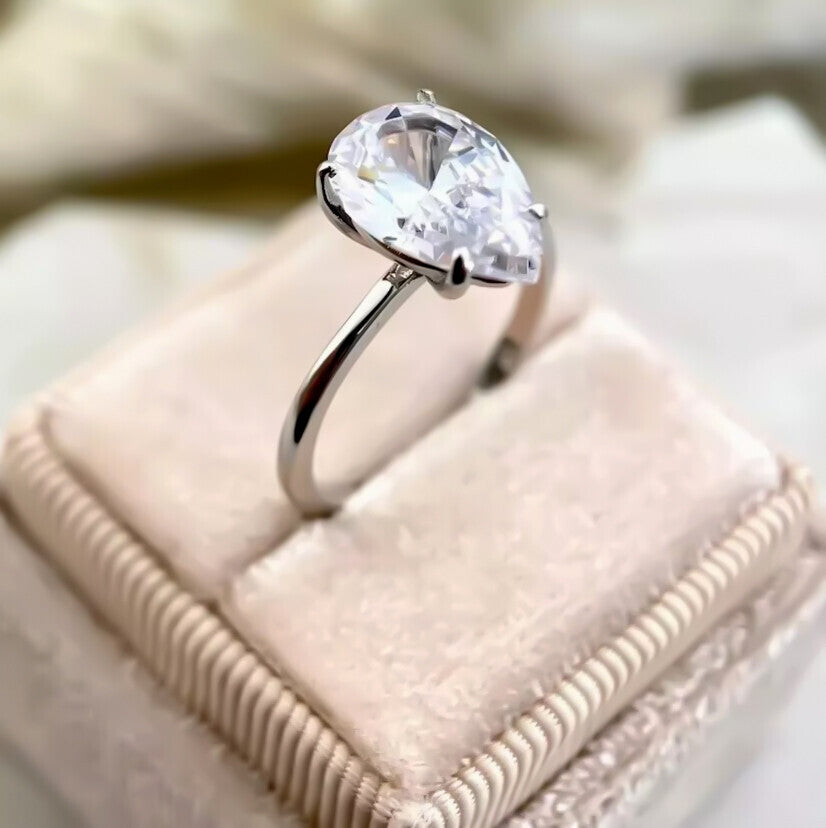 Certified Natural 3.45 Ct Pear Cut Moissanite Solitaire Ring in Gift 18K Gold Plate 18K Gold Plated