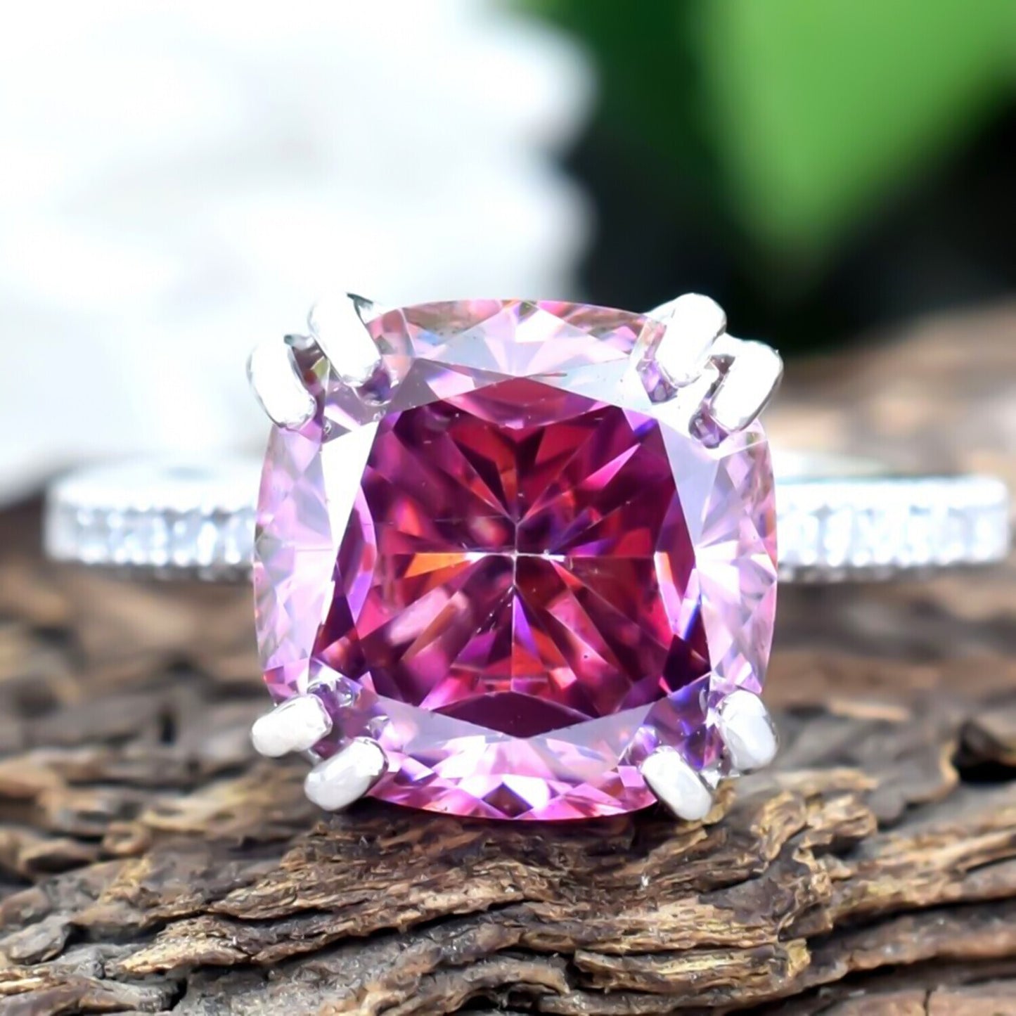 Certified Natural 5.2 Ct Radiant Cut Moissanite Ring in 18K Gold Plated