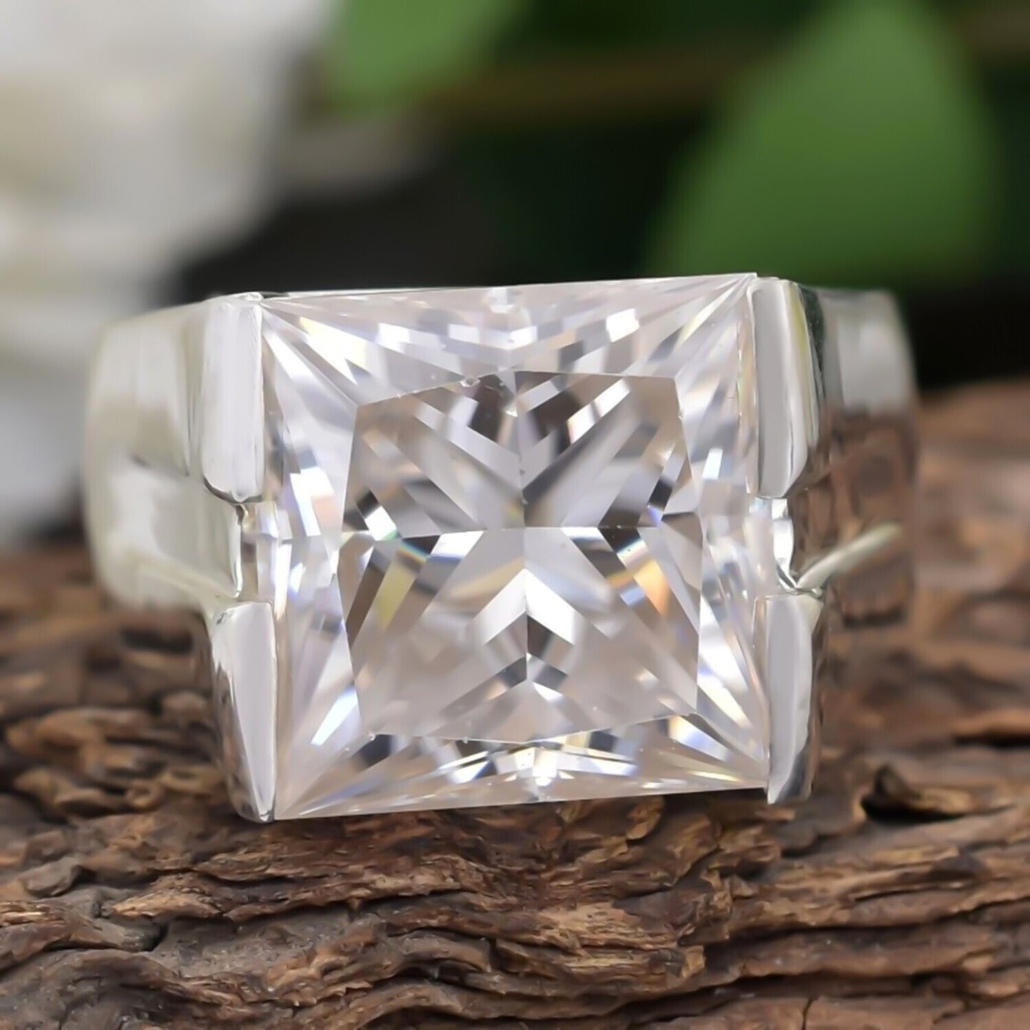 Certified Natural 5.40 Ct Princess Cut Moissanite Ring in 18K Gold Plated
