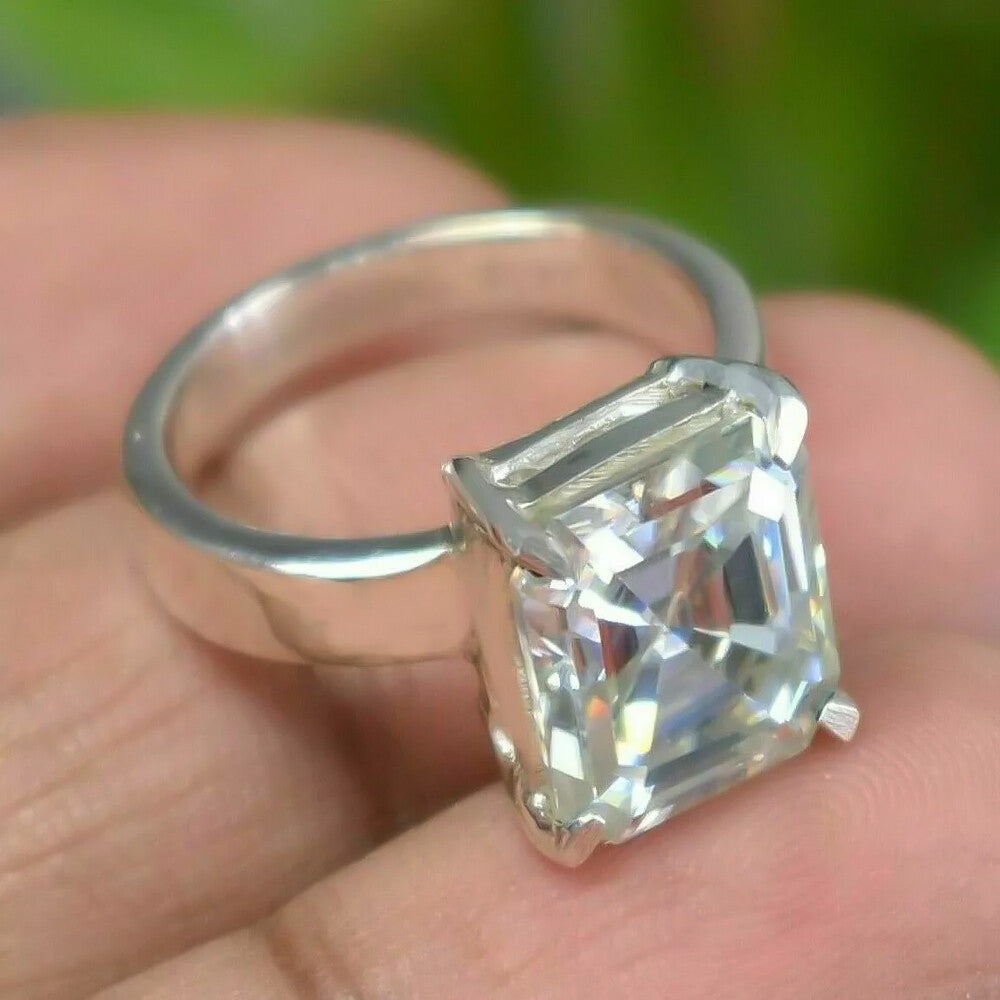 2.90 Ct Emerald Cut Certified White Moissanite Ring For Women 18K Gold Plated Verme 18K Gold Plated