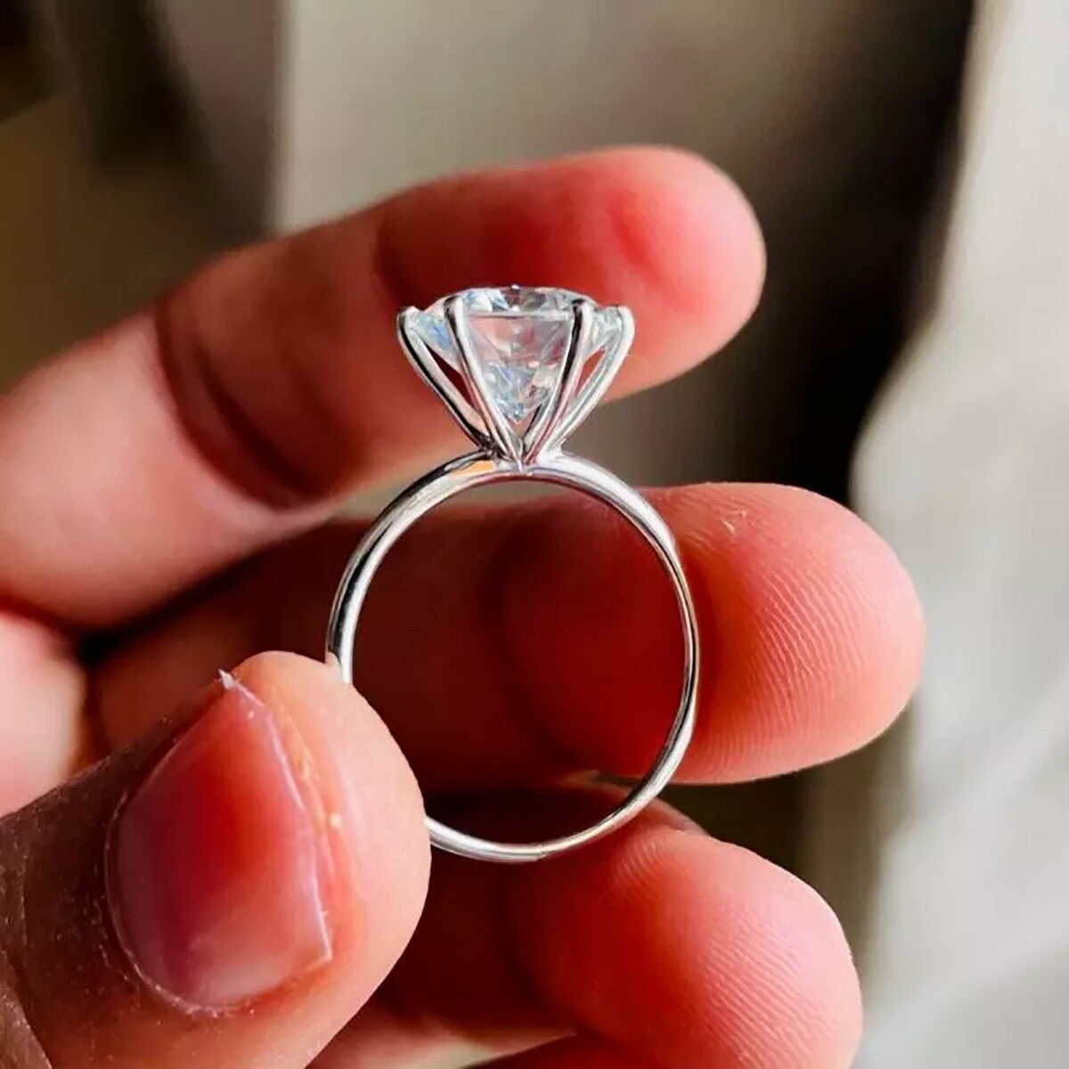 5.5 Ct White Moissanite Round Solitaire Ring - 925 Sterling Silver Gold Vermeil